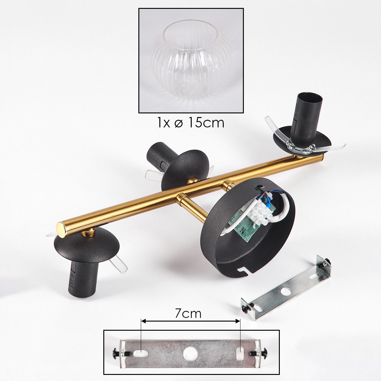 hofstein Wandleuchte Wandlampe aus Metall/Riffelglas in Schwarz/Gold/Klar, ohne Leuchtmittel, moderne Wandleuchte im Retro/Vintage-Design (Schirme 15 cm), E14