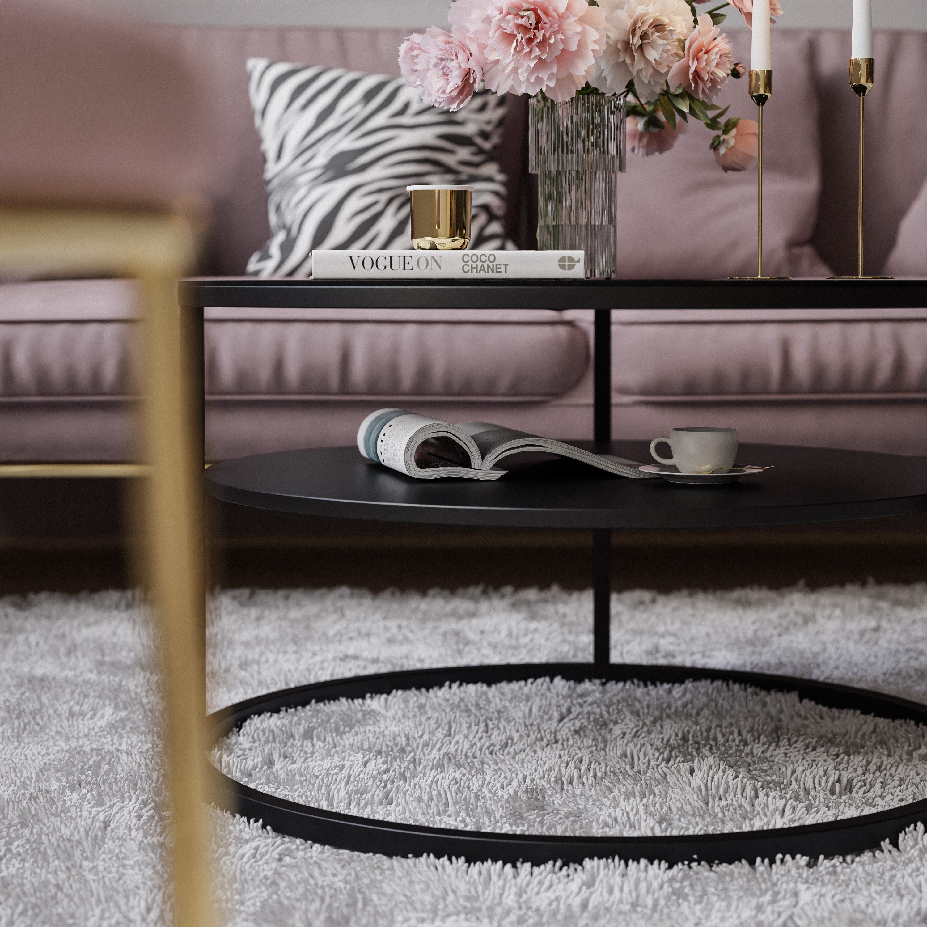 Lookway Couchtisch CIRI GLASS mit Ablage (1 Tisch), Durchmesser: ⌀70 cm – Bild 4 von 5