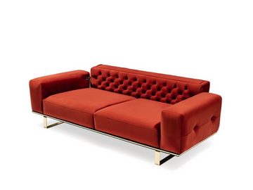 JVmoebel Wohnzimmer-Set Sofagarnitur 3+3+1 Sitzer Sofa Sessel Stoff Rot Chesterfield Luxus, (3-St., 2x 3-Sitzer + Sessel), Made in Europa