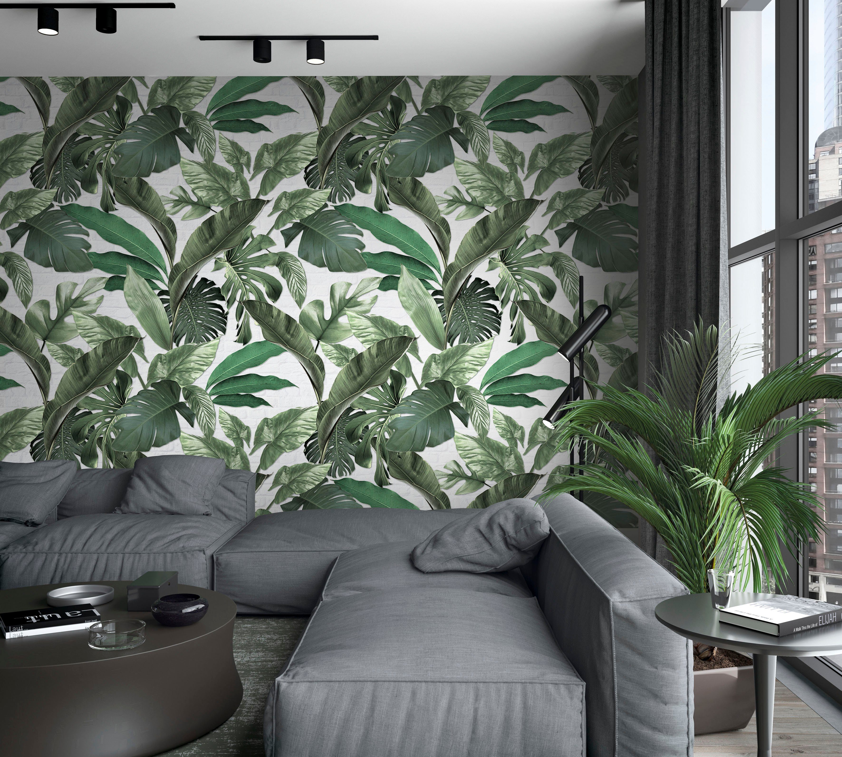 Marburg Fototapete Leaves, texturiert, moderne Vliestapete für Wohnzimmer Schlafzimmer Küche weiß