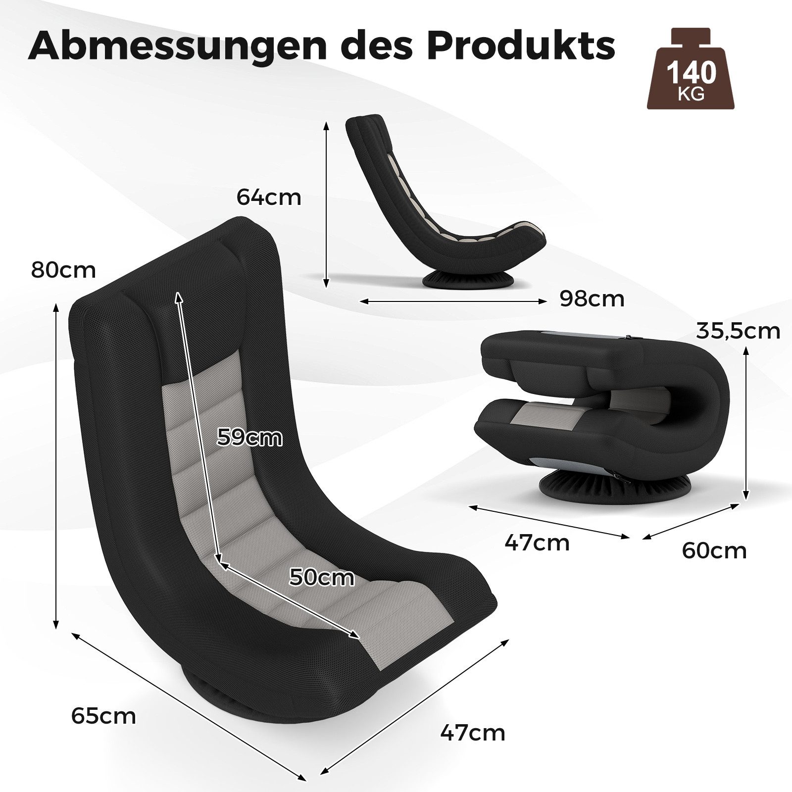 COSTWAY Relaxsessel, Bodenstuhl 360° drehbar, klappbar, verstellbar