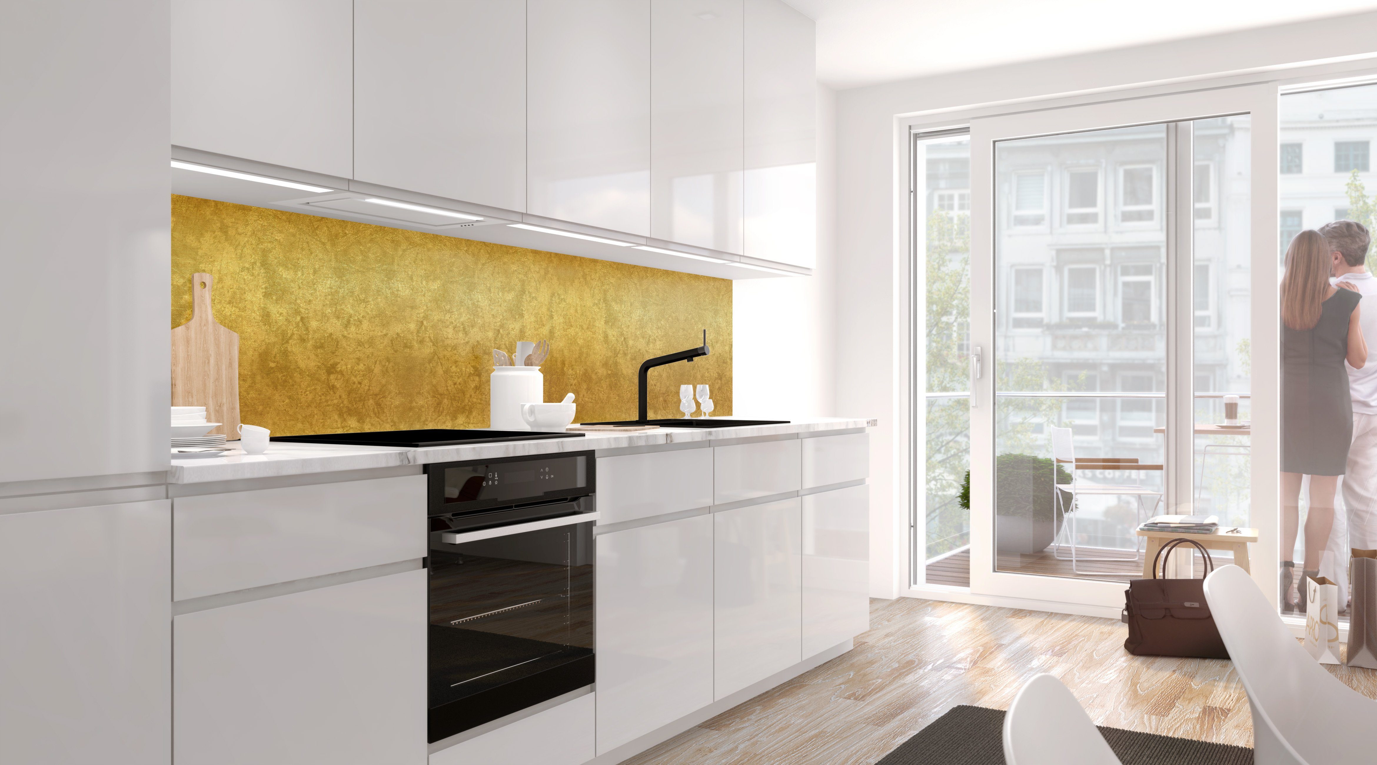 Stickerprofis Küchenrückwand ABSTRAKTES GOLD (Glasoptik), (Premium), 1,5mm, selbstklebend, hält auf besonders vielen Öberflächen