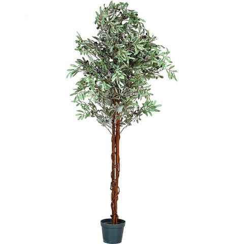 Kunstbaum Künstlicher Olivenbaum Kunstpflanze Dekobaum Olivenbaum, PLANTASIA, Höhe 180,00 cm, 180 cm, 2256 Blätter und Früchte, Echtholzstamm