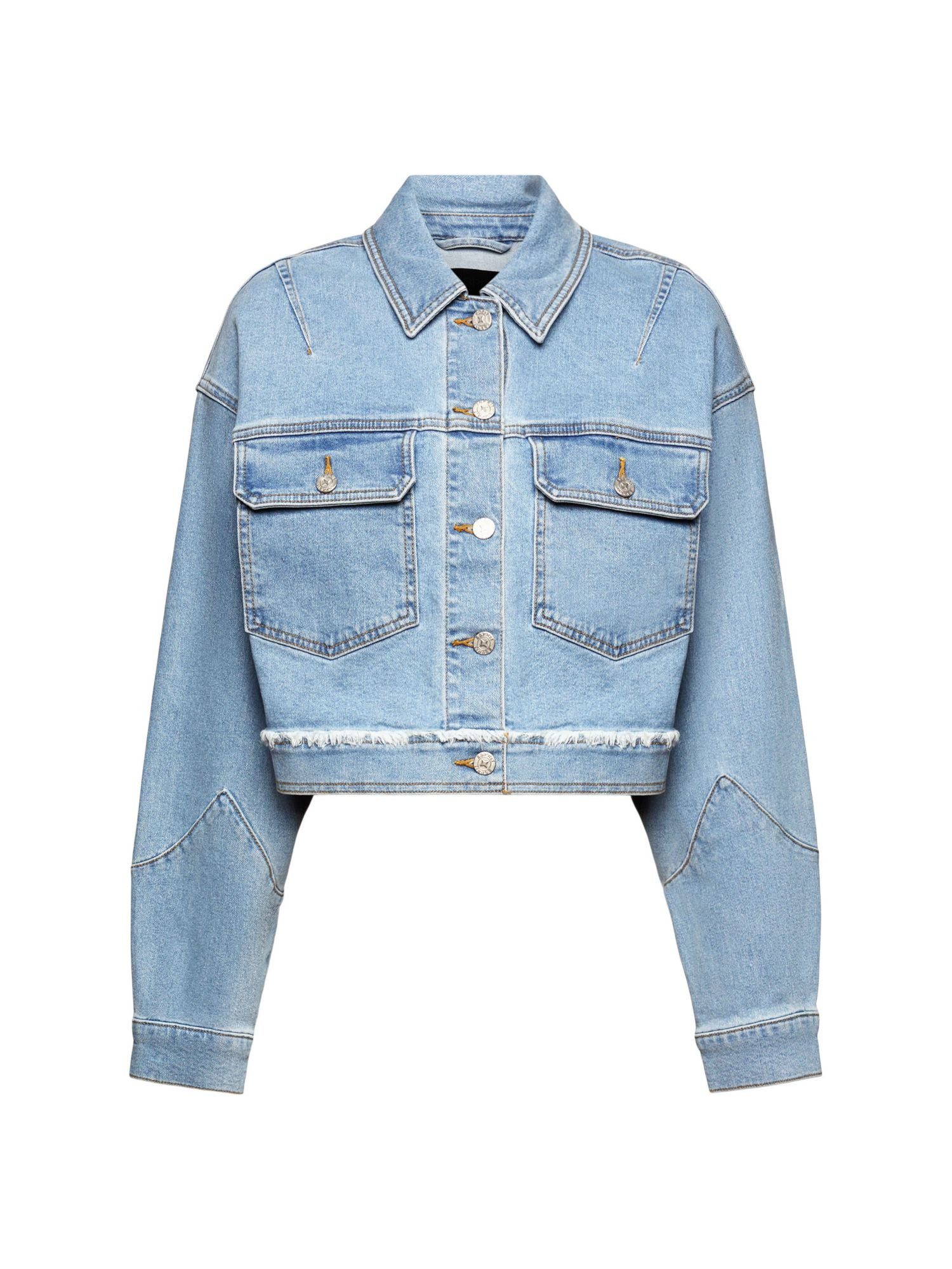 Fransen Jeansjacke LIGHT Esprit mit WASHED BLUE Jeansjacke Cropped