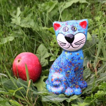 Tangoo Gartenfigur Tangoo Keramik-Katze sitzend blau getupft glänzend ca 14cm H, (Stück)
