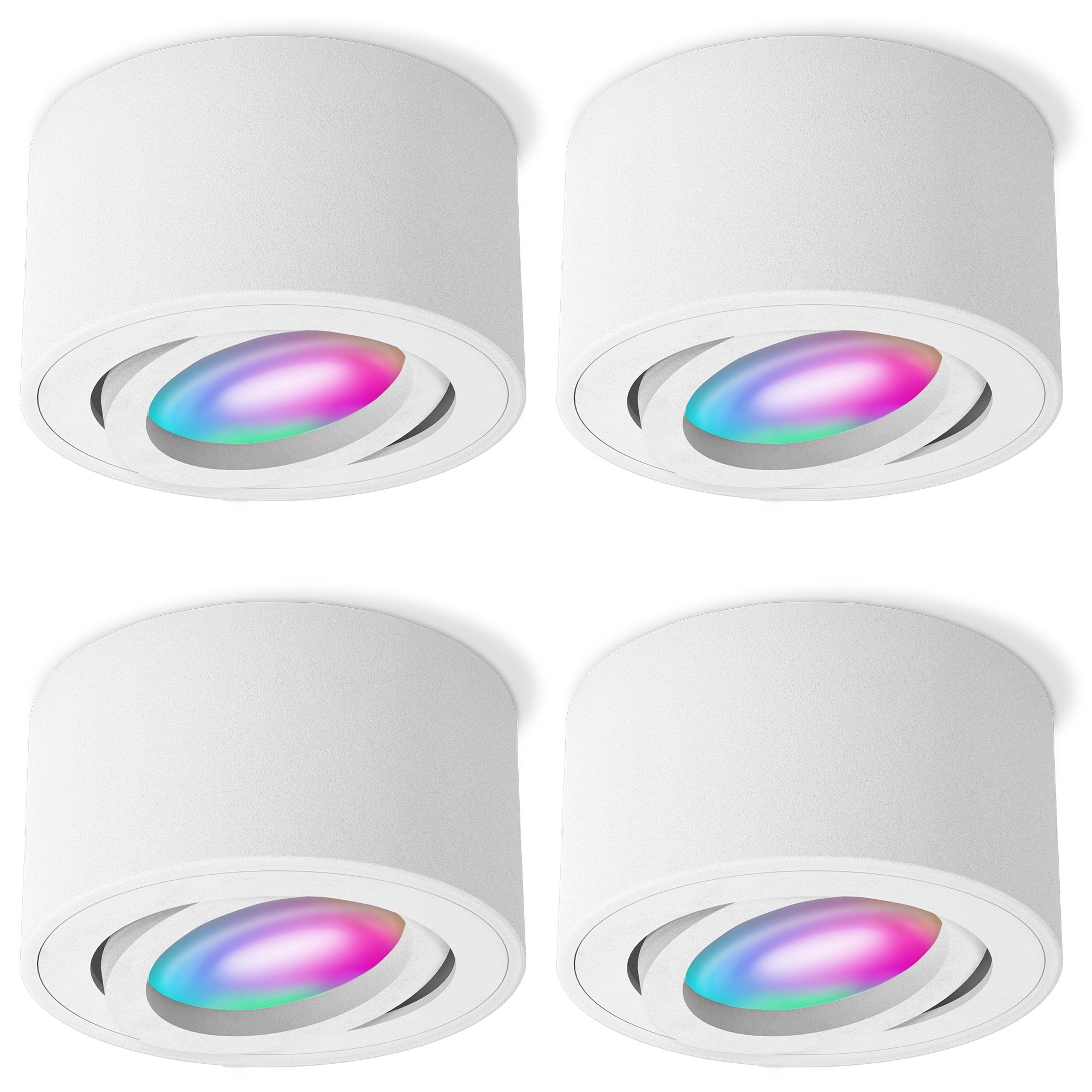 SSC-LUXon LED Aufbaustrahler CELI-1WM Aufbauspot flach weiss schwenkbar mit WiFi RGB LED dimmbar, Warmweiß bis Tageslicht