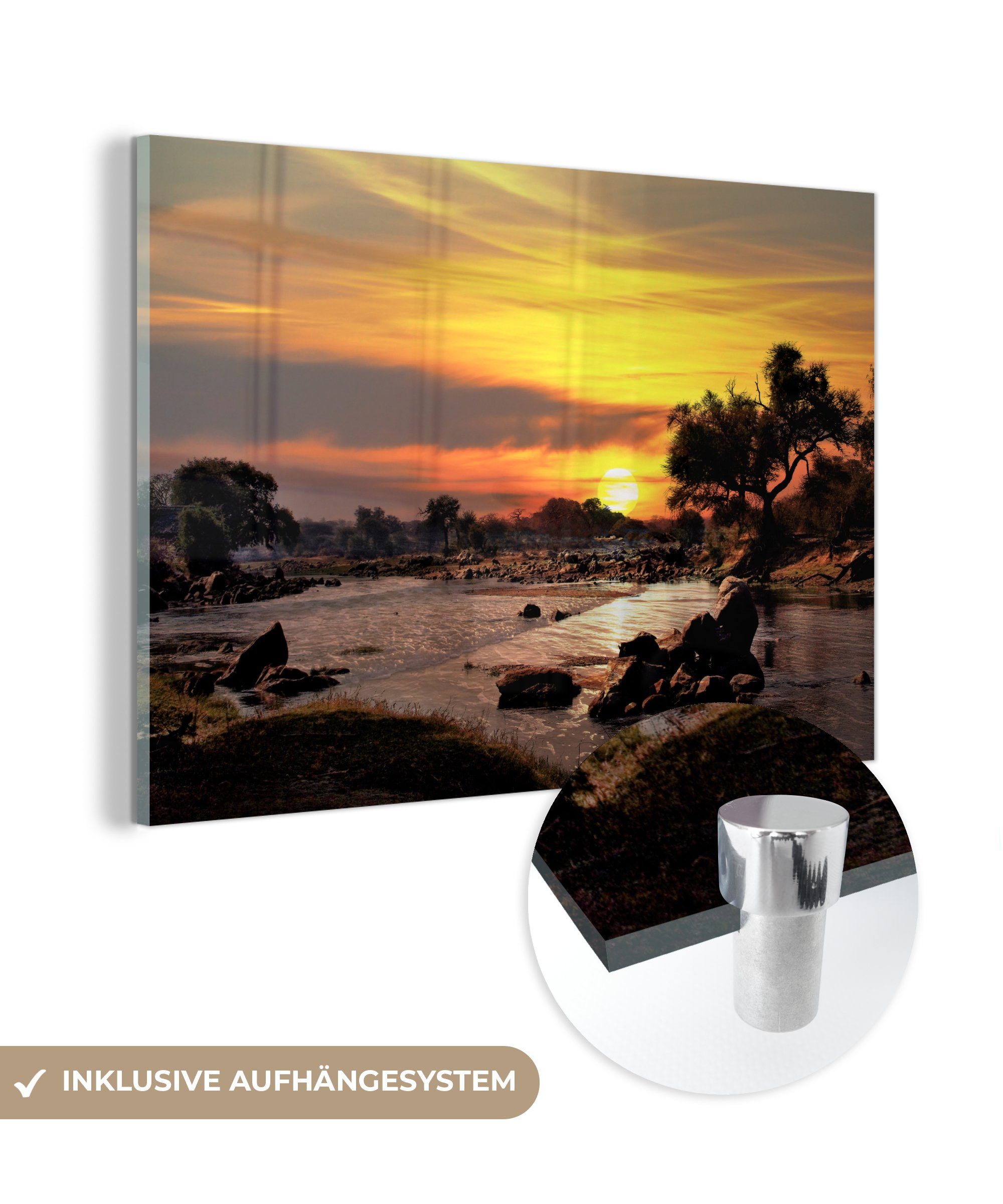 MuchoWow Acrylglasbild Gelbes Glühen am Himmel während eines Sonnenuntergangs im, (1 St), Acrylglasbilder Wohnzimmer & Schlafzimmer