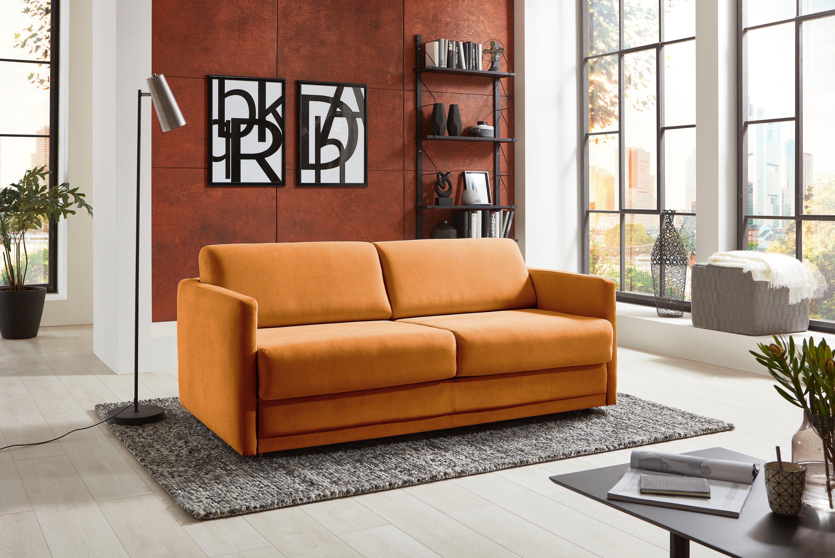 hochwertige für Matratze geeignet Limone, safran-orange of Places inklusive Schlafsofa Style Dauerschläfer