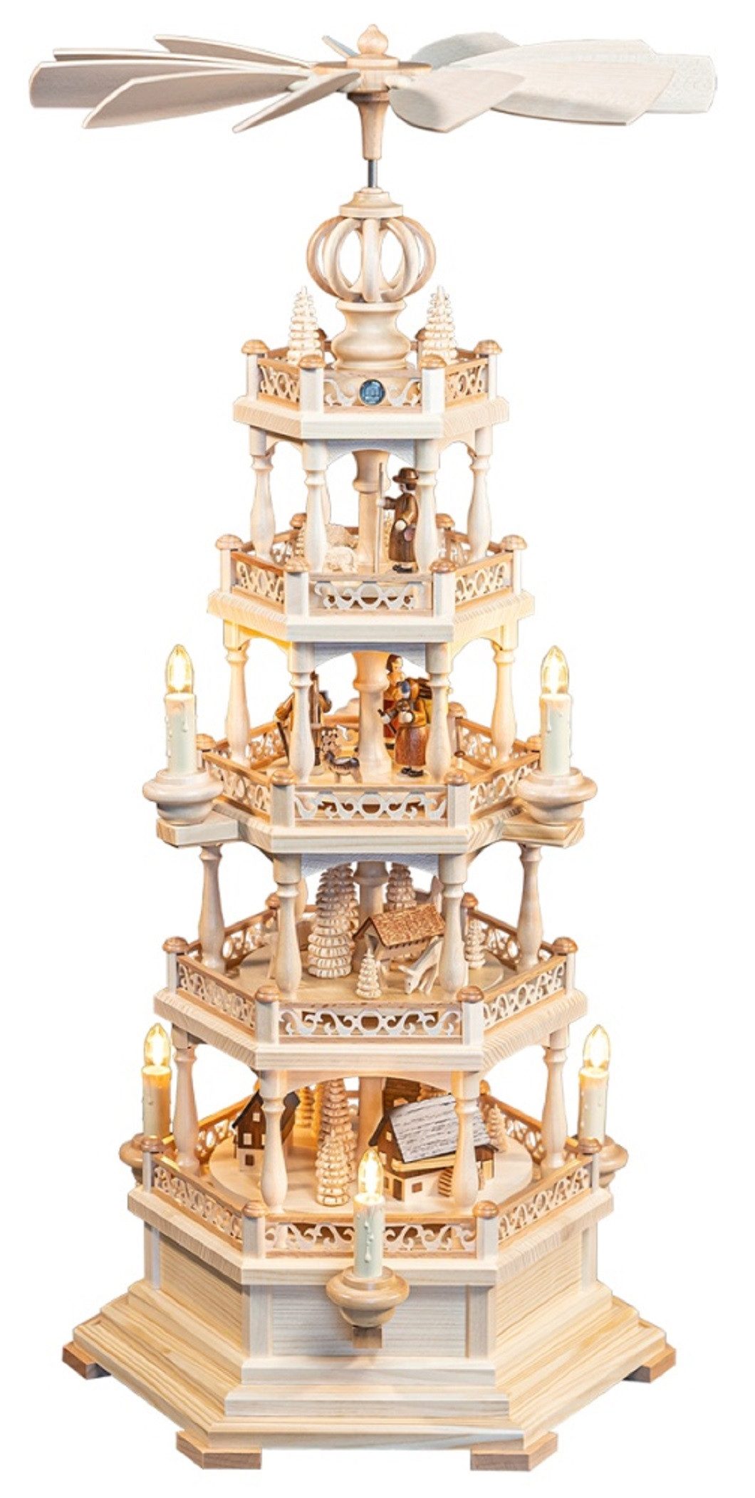 Müller Kleinkunst GmbH Seiffen Weihnachtspyramide Pyramide Erzgebirgsmotiv 4-stöckig, elektrisch, Handarbeit aus dem Erzgebirge