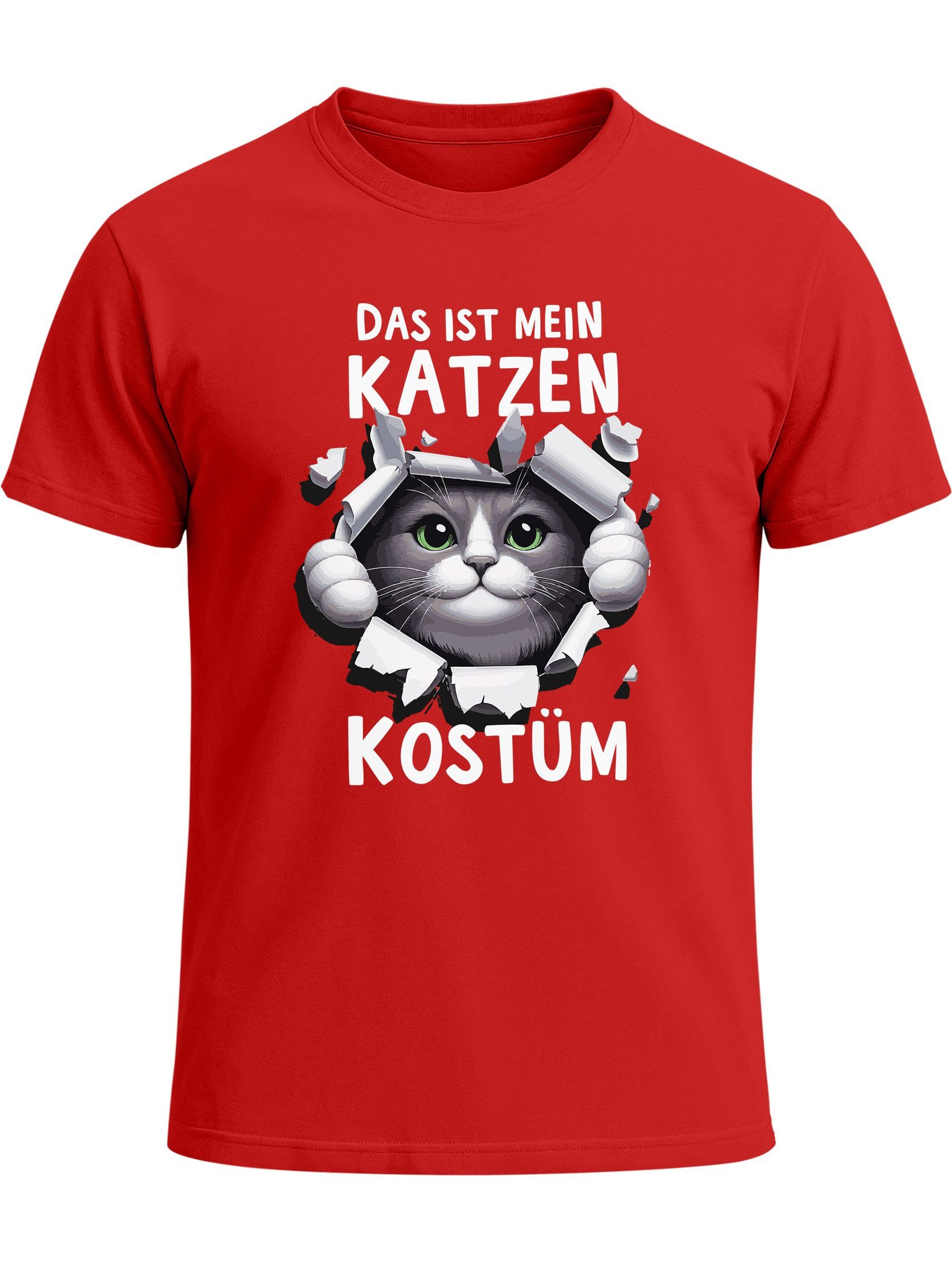 Print-Shirt Herren T-Shirt Fasching Karneval Katze Kostüm-Ersatz Verkleidung Last