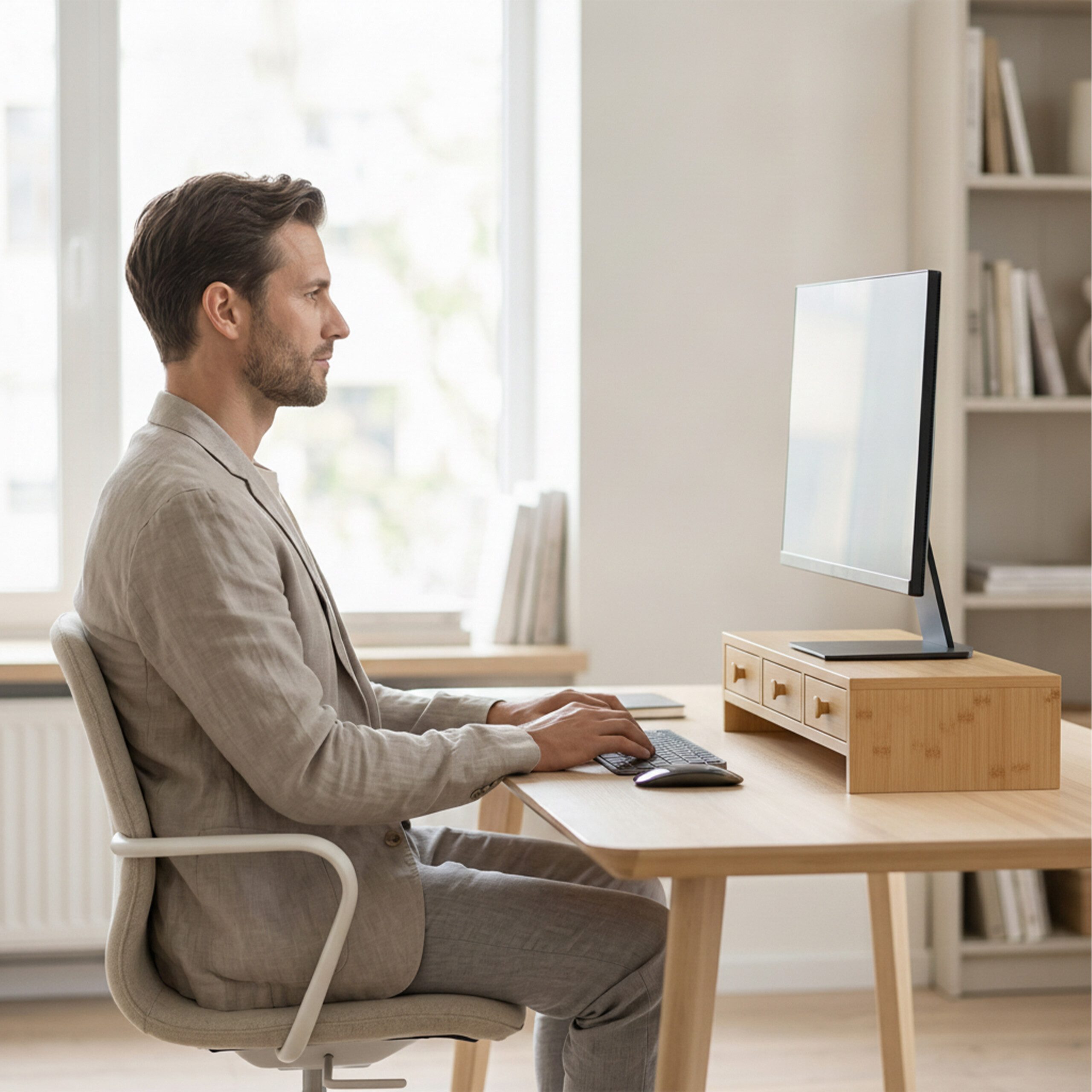 relaxdays Monitorständer mit 3 Schubladen, (1-tlg., Holzoptik) – Bild 5 von 5