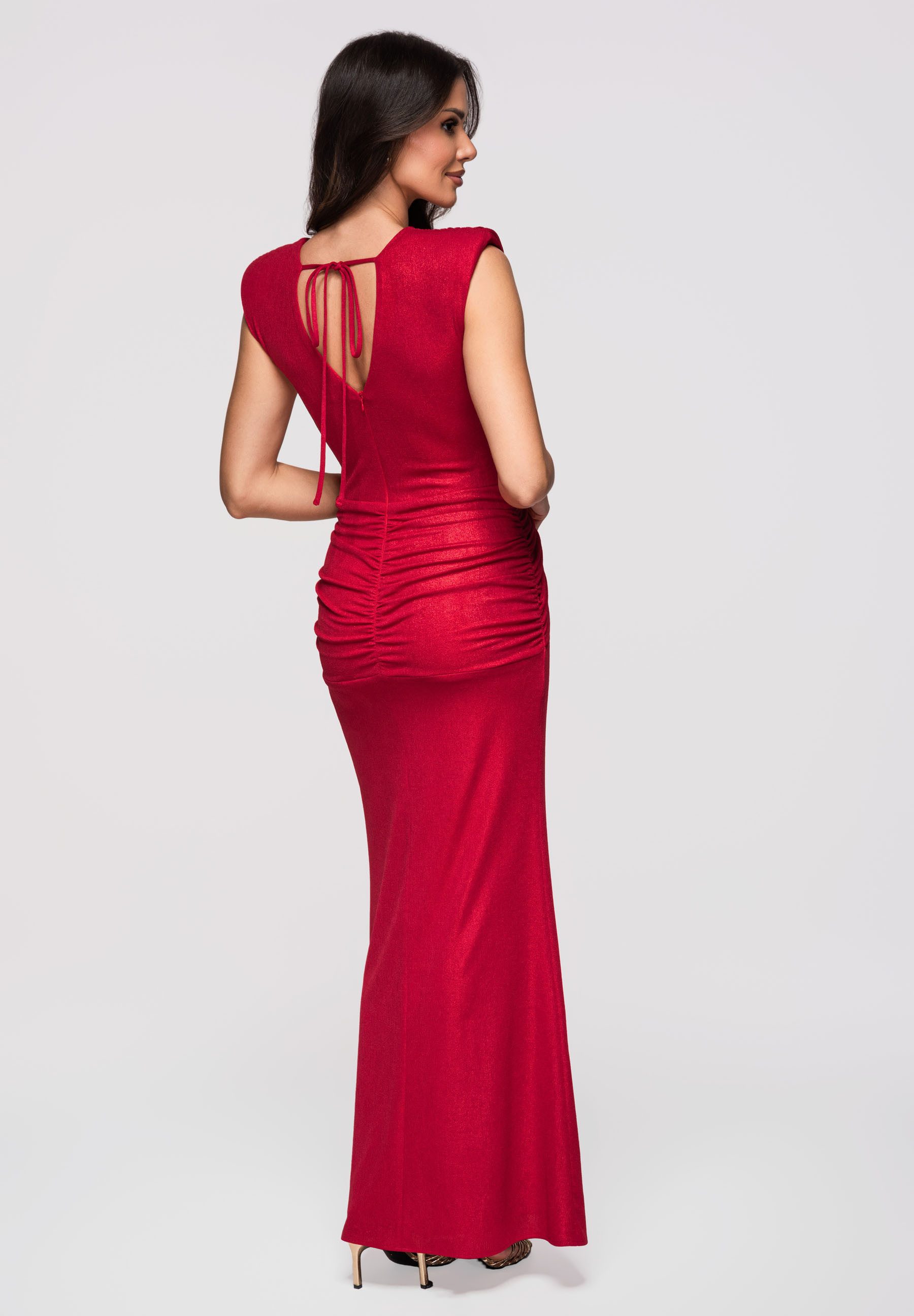 OMBRE Abendkleid Damen Abendkleid Maxi mit V-Ausschnitt Rot S (kein Set, 1-tlg)