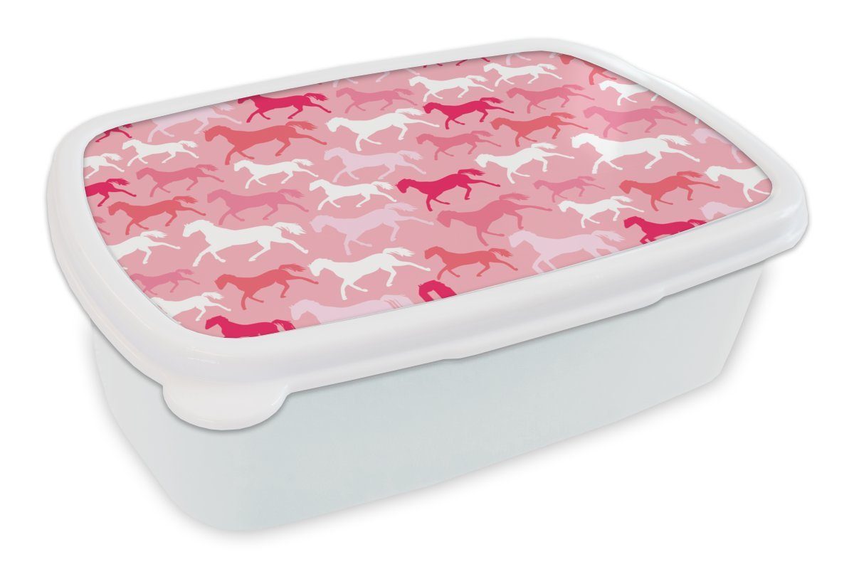MuchoWow Lunchbox Pferde - Rosa - Tiere - Mädchen - Kinder - Mädchen, Kunststoff, (2-tlg), Brotbox für Kinder und Erwachsene, Brotdose, für Jungs und Mädchen weiß