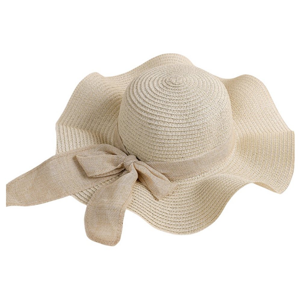 Zaewry Strohhut Damen faltbar Sonnenhut Sommerhut Strandhut Straw hat Einheitgröße wellenförmiger Rand