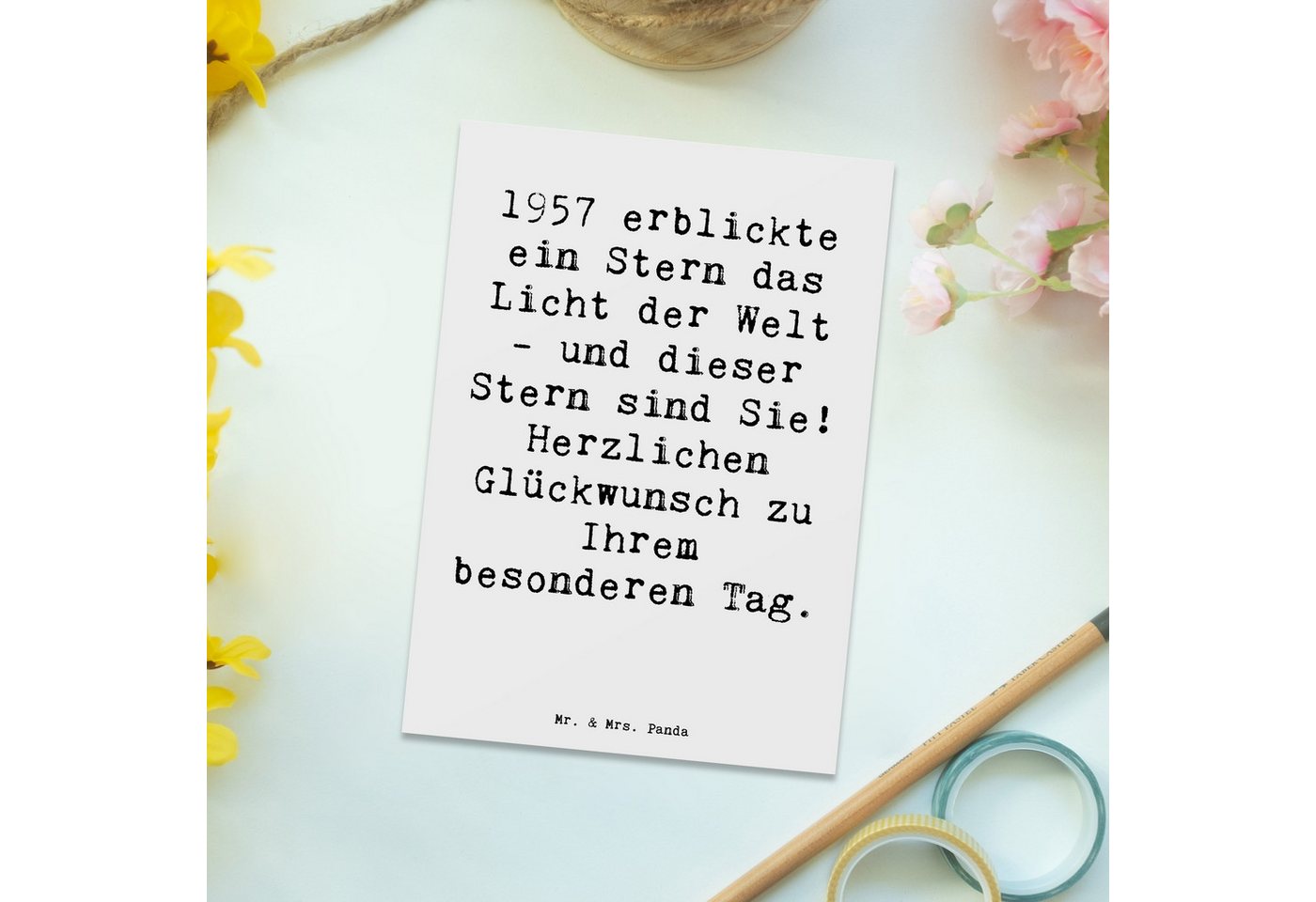 Thumbnail - Mr. & Mrs. Panda Postkarte Spruch 1957 Geburtstag Stern - Weiß - Geschenk, Geburtstagswünsche, G