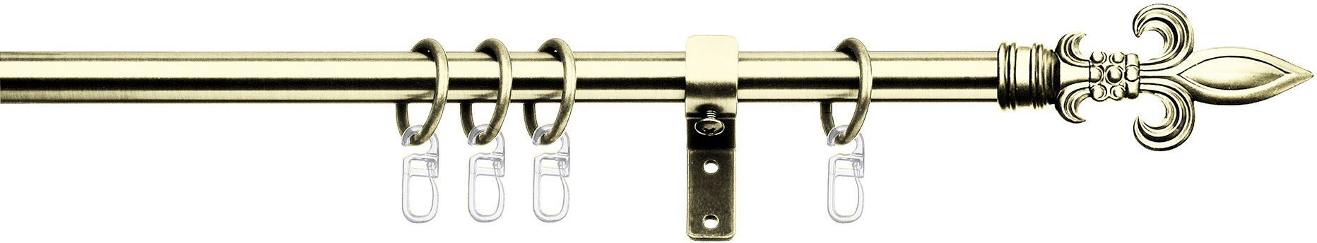 Gardinenstange Lucca, indeko, Ø 16 mm, 1-läufig, Fixmaß, verschraubt, Stahl, Komplett-Set inkl. Ringen und Montagematerial messingfarben/goldfarben