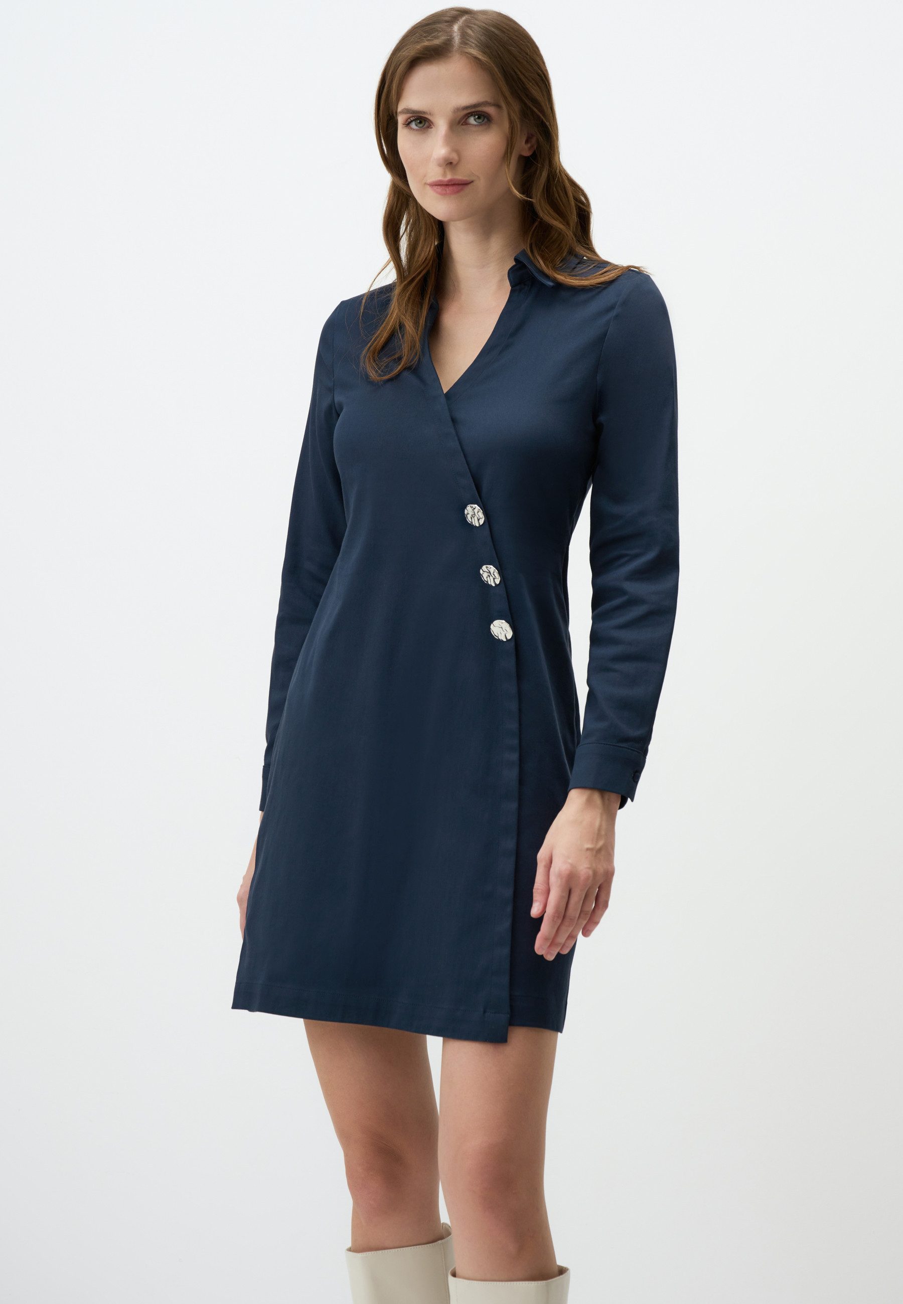 Minikleid Marineblaues Wickelkleid Mit Knöpfen