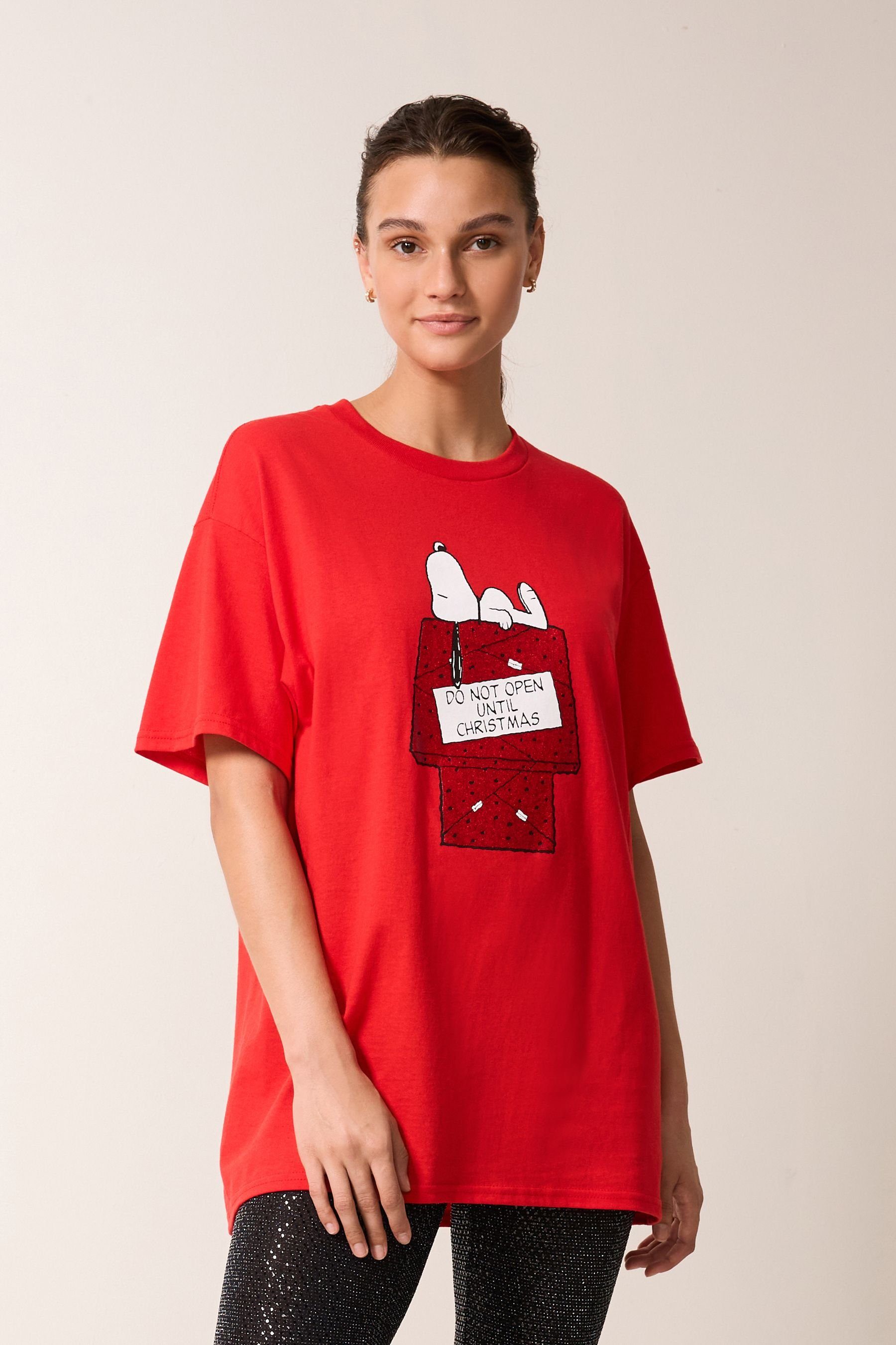 Kurzärmliges Weihnachtsshirt mit Print-Shirt (1-tlg) Snoopy Next
