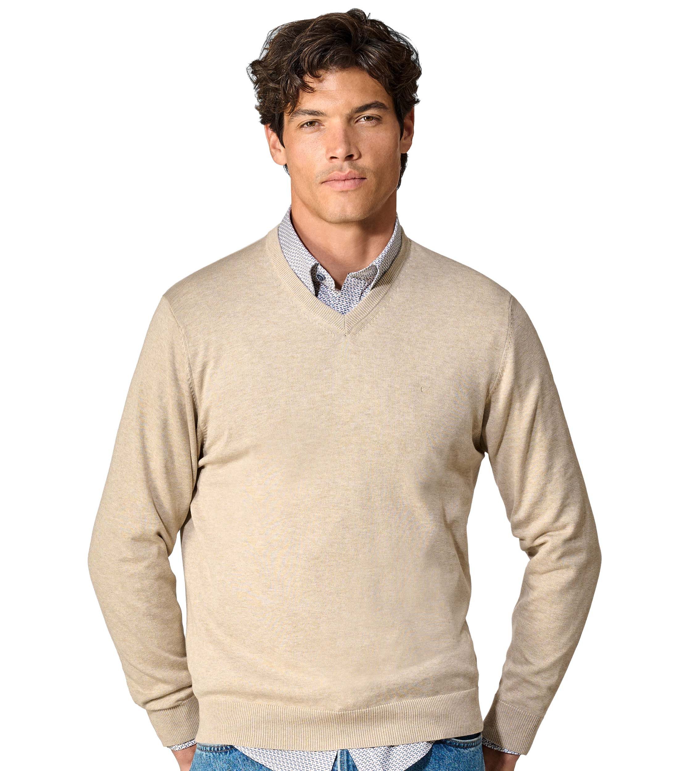 CASAMODA Strickpullover Pullover Baumwolle / V-Ausschnitt / Unifarben