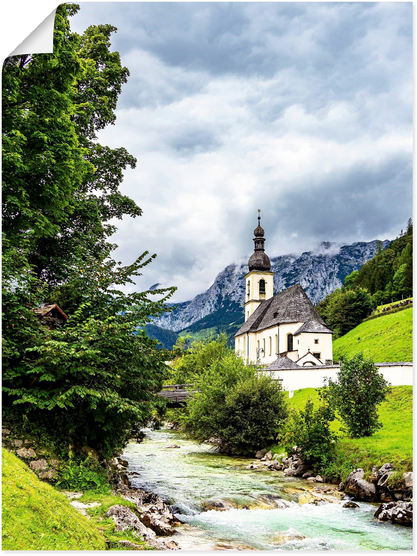 Artland Wandbild Pfarrkirche Sankt Sebastian in Ramsau, Berge & Alpenbilder (1 St), als Alubild, Leinwandbild, Wandaufkleber oder Poster in versch. Größen
