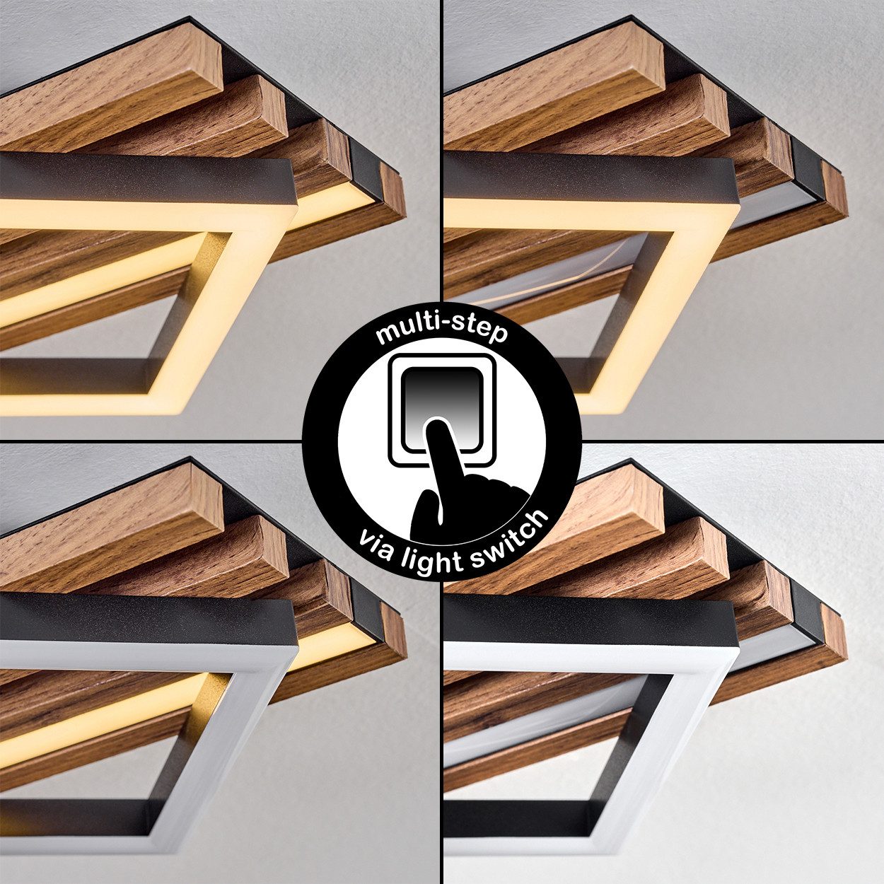 hofstein Deckenleuchte Deckenlampe aus Metall/MDF/Kunststoff in Schwarz/Holzoptik/Weiß, ohne Leuchtmittel, moderne Deckeneuchte mit Multi-Step-Funktion – Bild 2 von 5