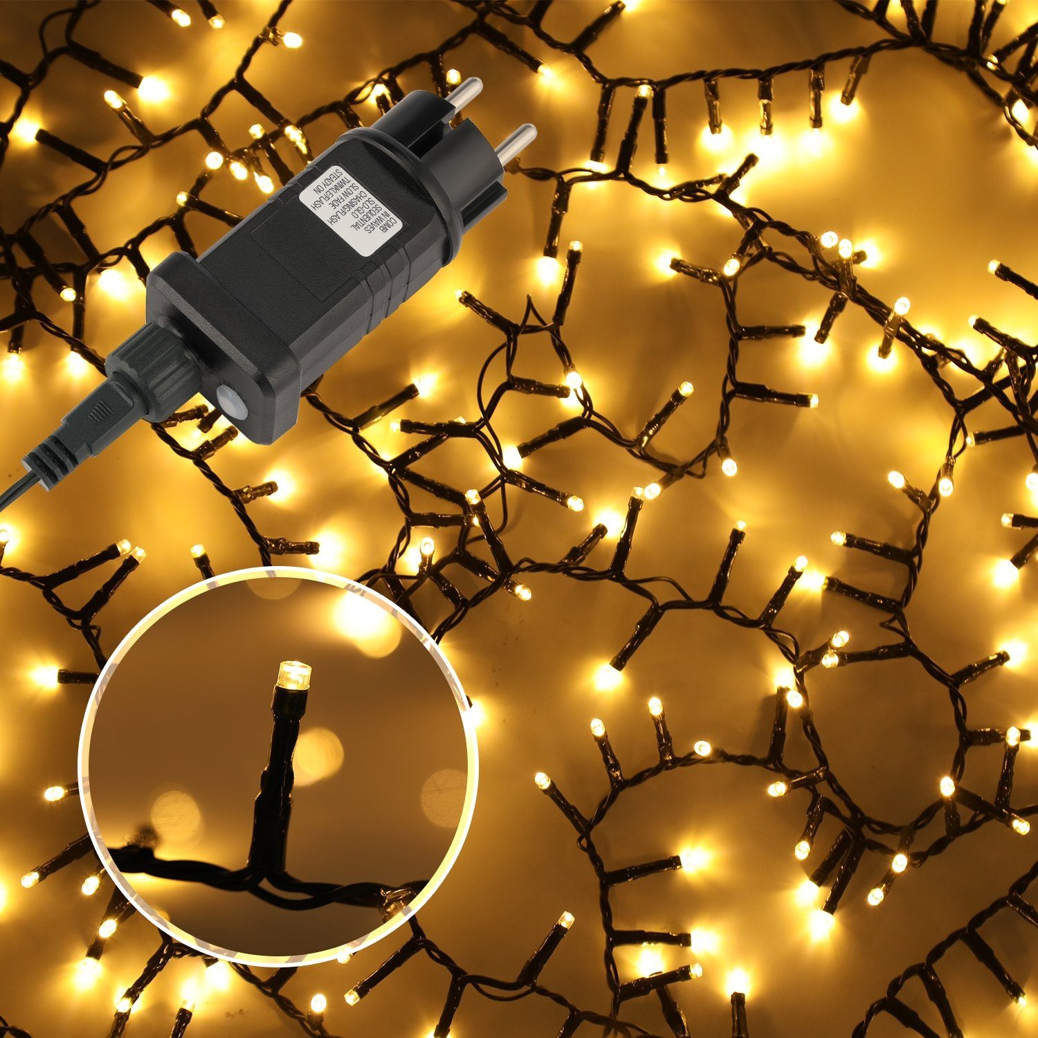 iscooter LED-Lichterkette 11M 560 LED Lichterkette Außen Strom mit Timer Speicherfunktion 8 Modi, Wasserdicht IP44, Weihnachtsbeleuchtung für Garten Weihnachten Dek
