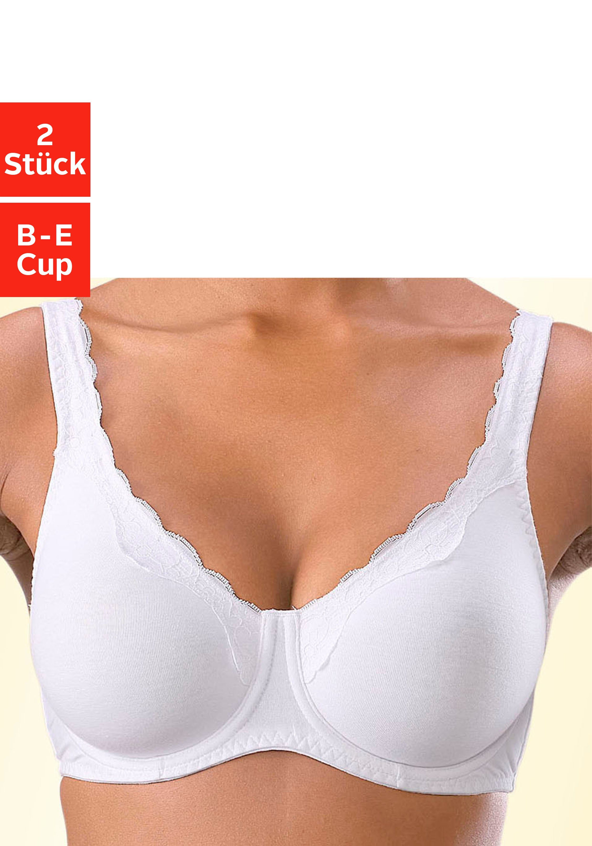 Spitzenkante Bügel-BH Baumwolle aus breiteren mit Basic (Packung, Dessous fleur Trägern, Stück) 2xweiß petite und 2