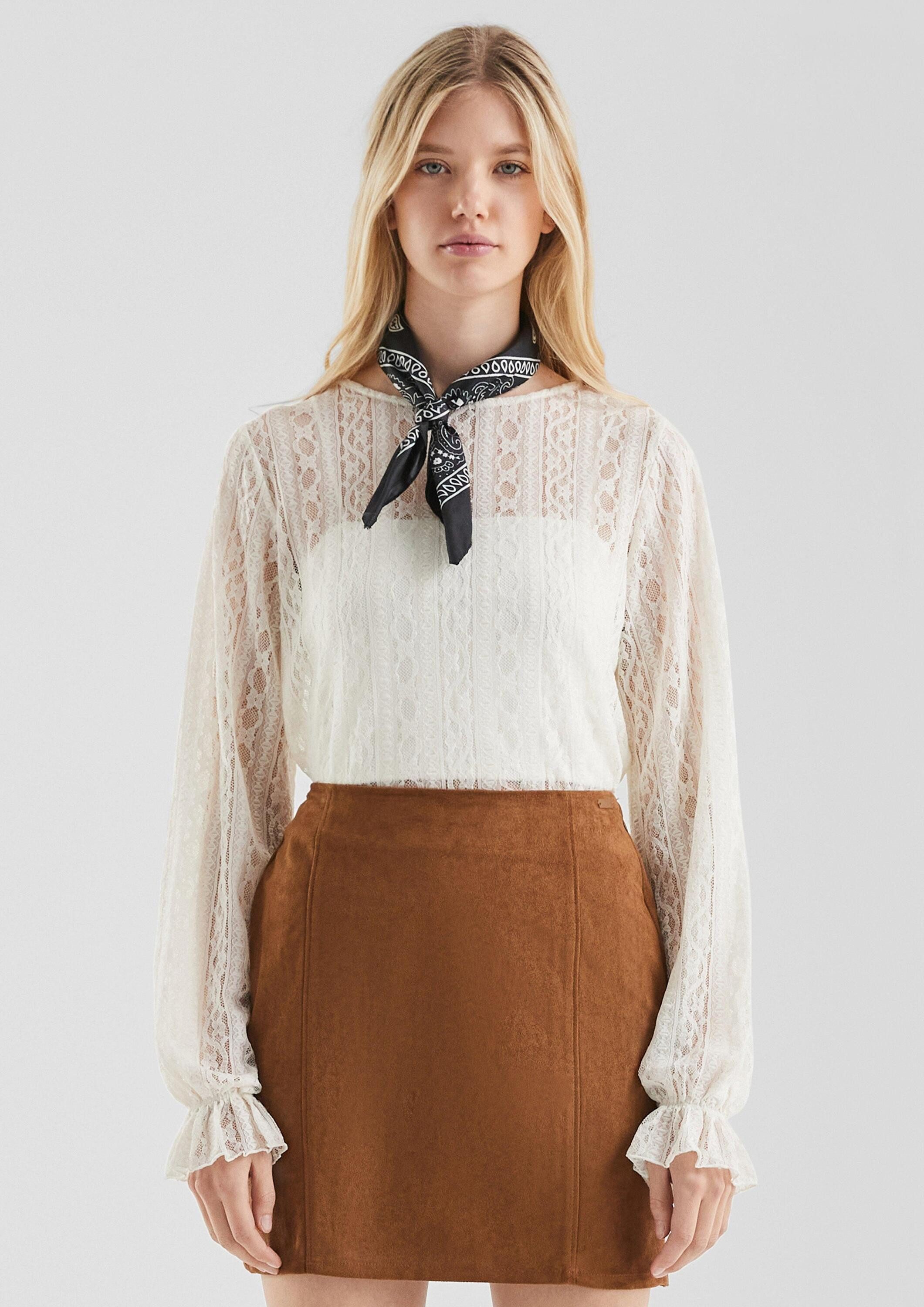 QS Langarmbluse T-Shirt Leicht transparentes Blusenshirt aus Spitze günstig online kaufen