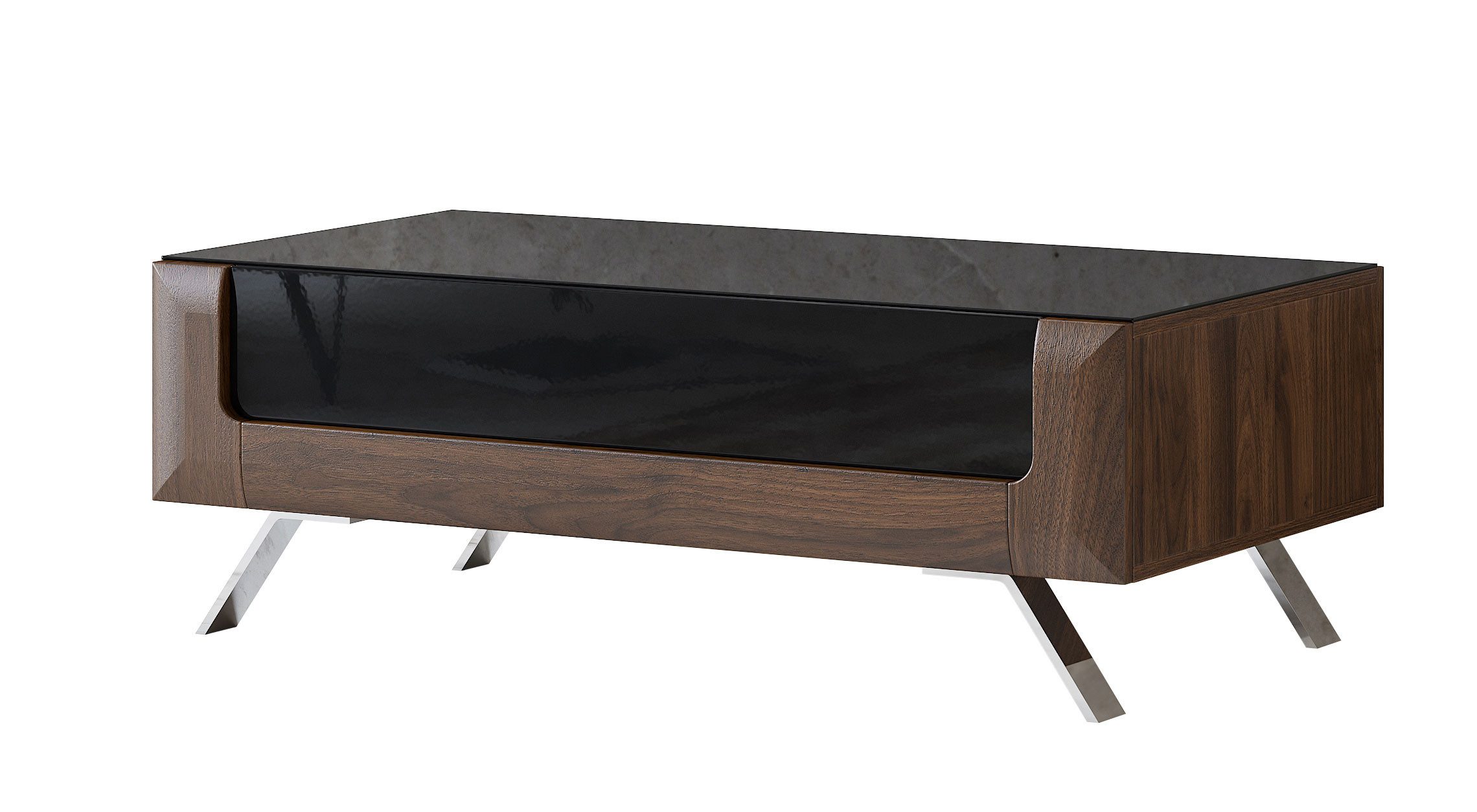 Helvetia Couchtisch Kleve (mit Schublade, Tischplatte aus Glas, 1-St., moderne Optik, mit Schublade, Tischplatte aus Glas), 110x65x45cm Columbia Walnuss / schwarz Hochglanz
