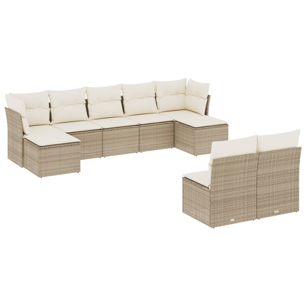 Gartenlounge-Set 9-tlg. Garten-Sofagarnitur mit Kissen Beige Poly Rattan