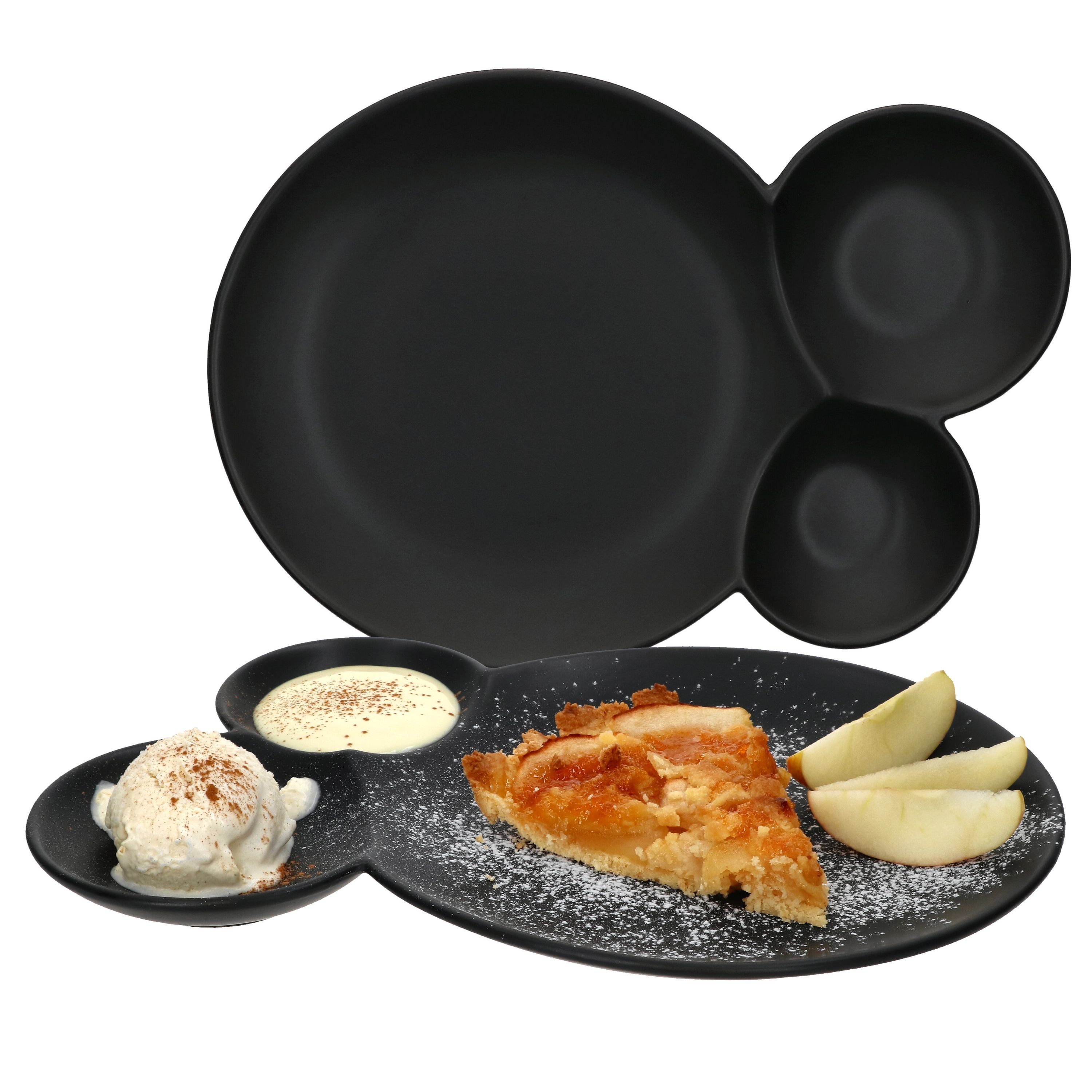 MamboCat Servierplatte 2x Servierteller Nero schwarz 3 geteilt Menüteller Speise-Teller, Steingut