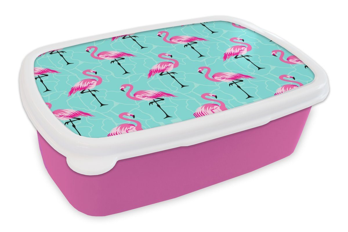 Brotbox für Lunchbox Erwachsene, - Brotdose Muster, MuchoWow Flamingo Mädchen, Kunststoff, Kunststoff Rosa Snackbox, (2-tlg), Kinder, -