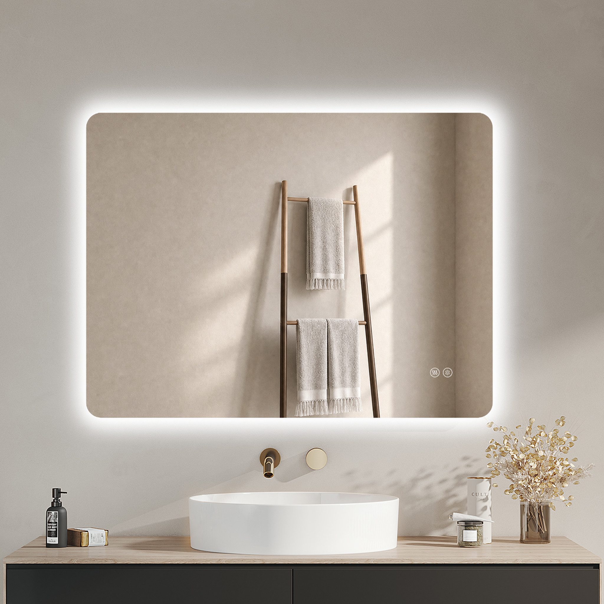IMPTS Badspiegel LED Badezimmerspiegel Wandspiegel mit Beleuchtung Antibeschlag (Set, Speicherfunktion, Anti-Beschlag, Dimmbar, Touch-Schalter, Energiesparend), Badspiegel mit Beleuchtung Spiegel Bad Badezimmer
