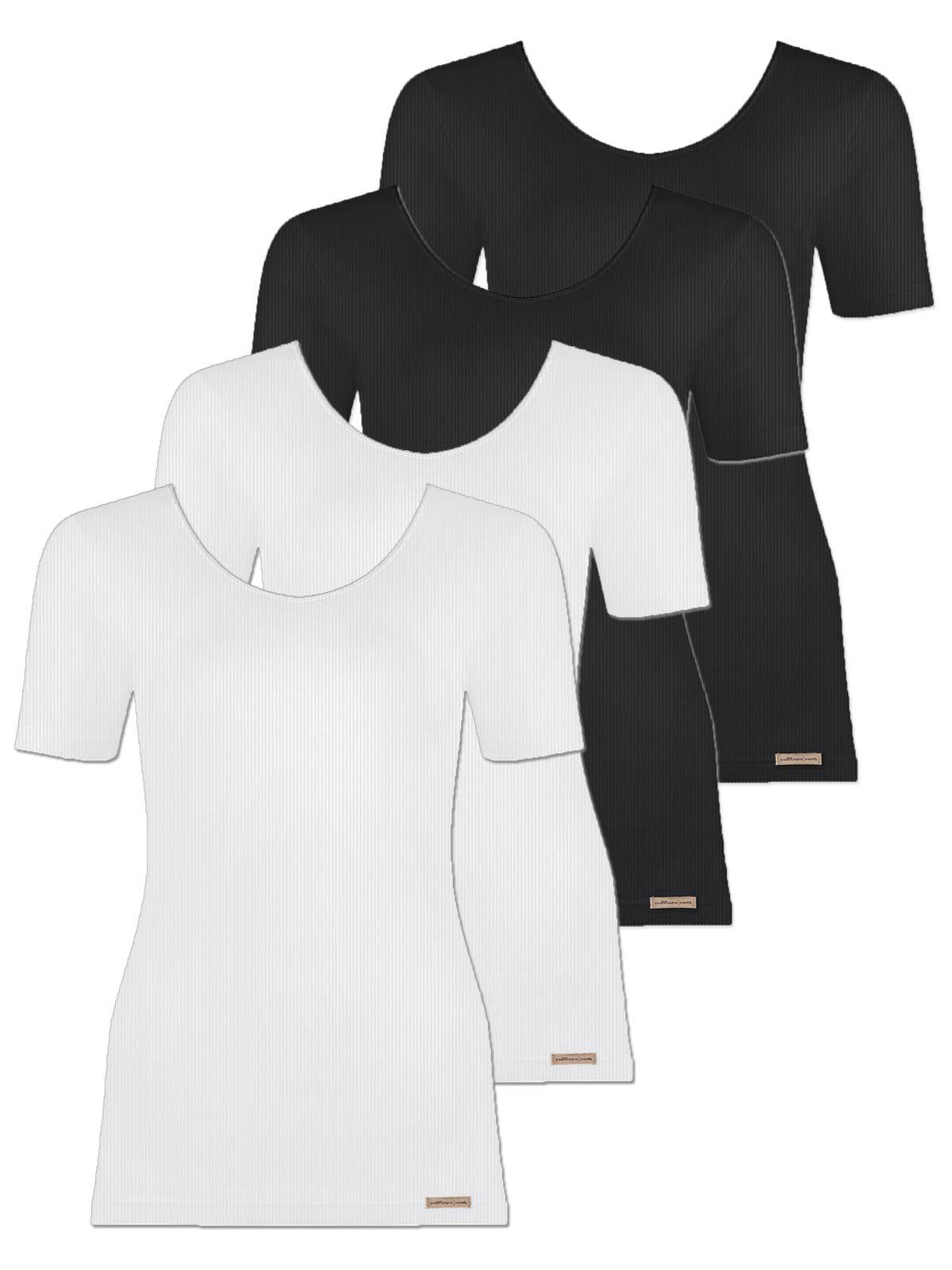 COMAZO Unterhemd 4er Pack Damen Baumwoll Shirt (Spar-Set, 4-St) Vegan schwarz-weiss
