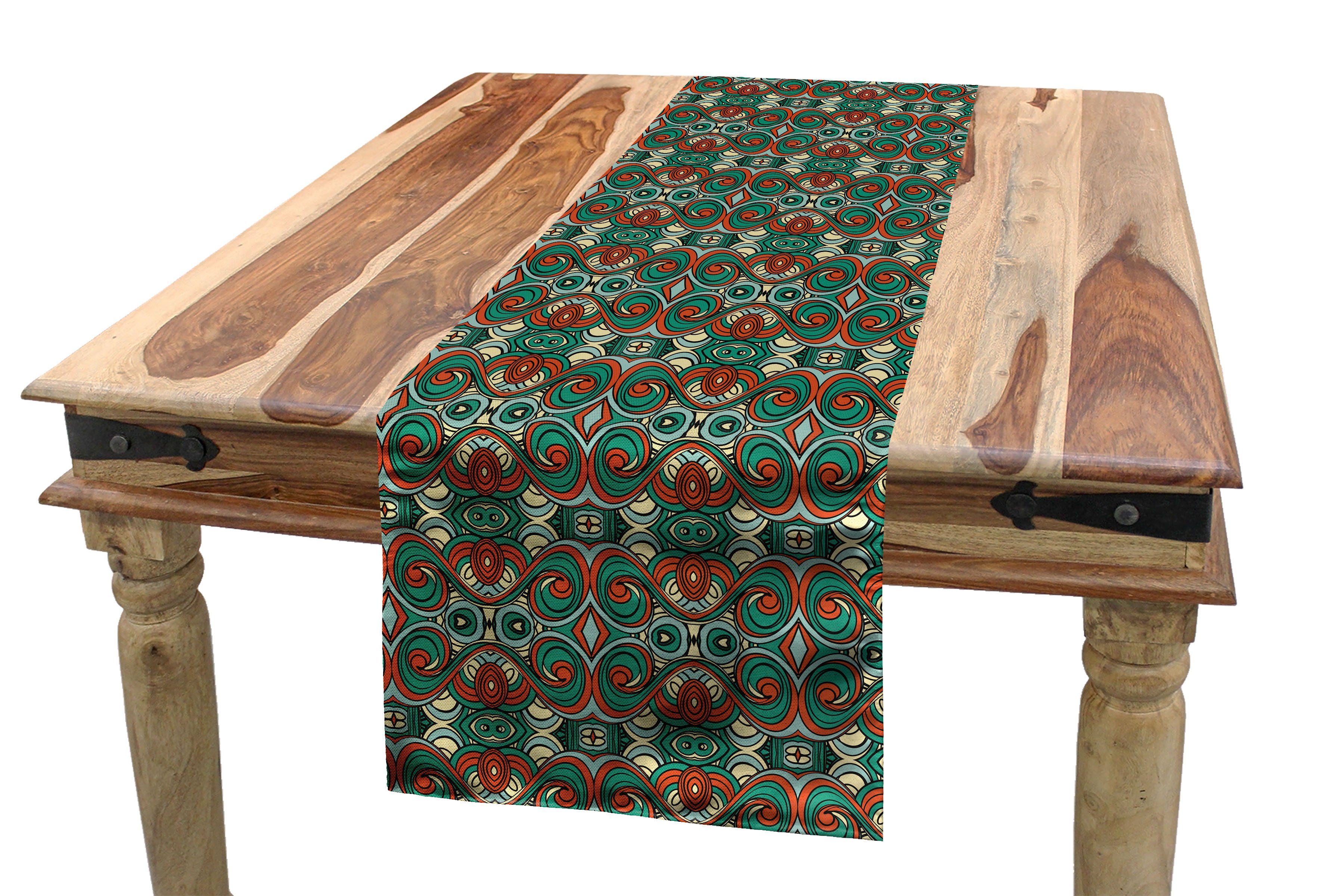 Abakuhaus Tischläufer Esszimmer Küche Rechteckiger Dekorativer Tischläufer, Ethnisch Abstrakte wirbelnde Motive