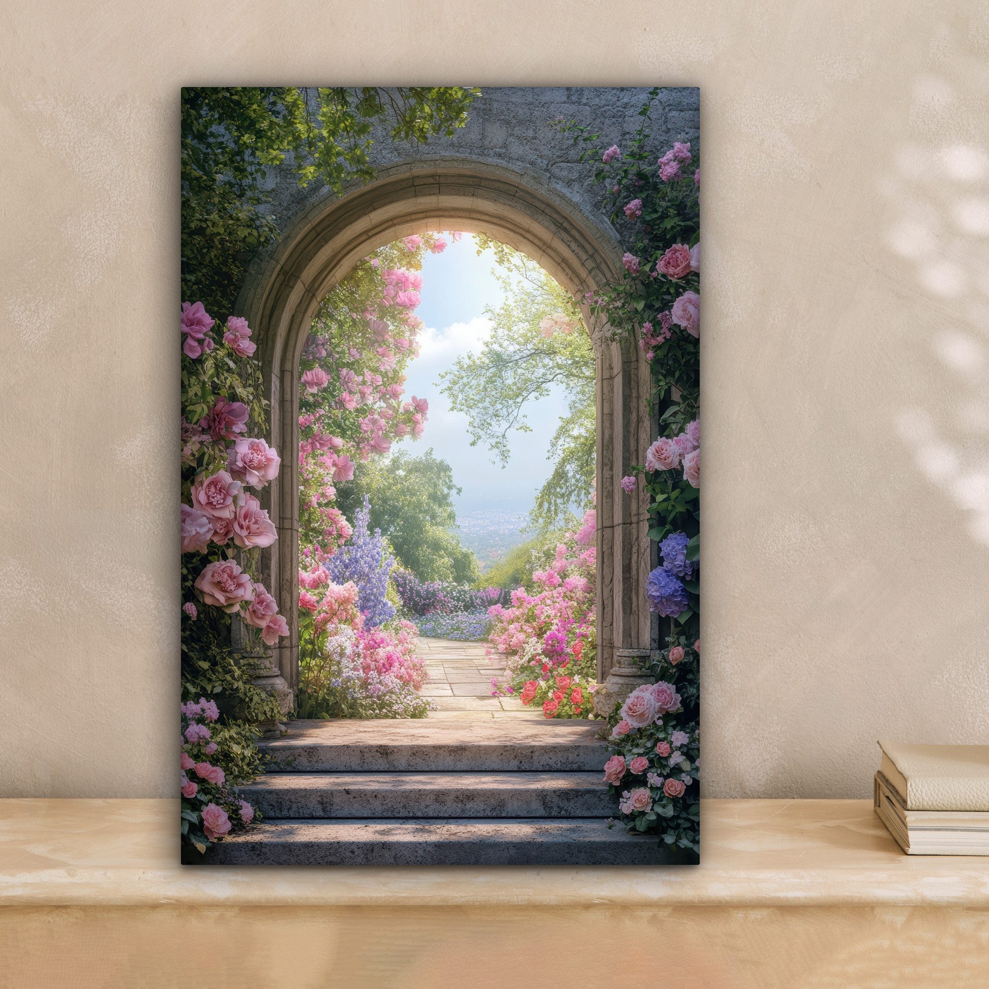 OneMillionCanvasses® Leinwandbild Fensterblick - Fenster - Rosen - Vintage günstig online kaufen