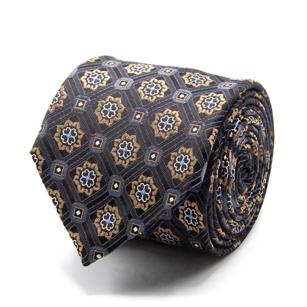 BGENTS Krawatte Seiden-Jacquard Krawatte mit geometrischem Muster Breit (8cm) Schwarz/Hellbraun