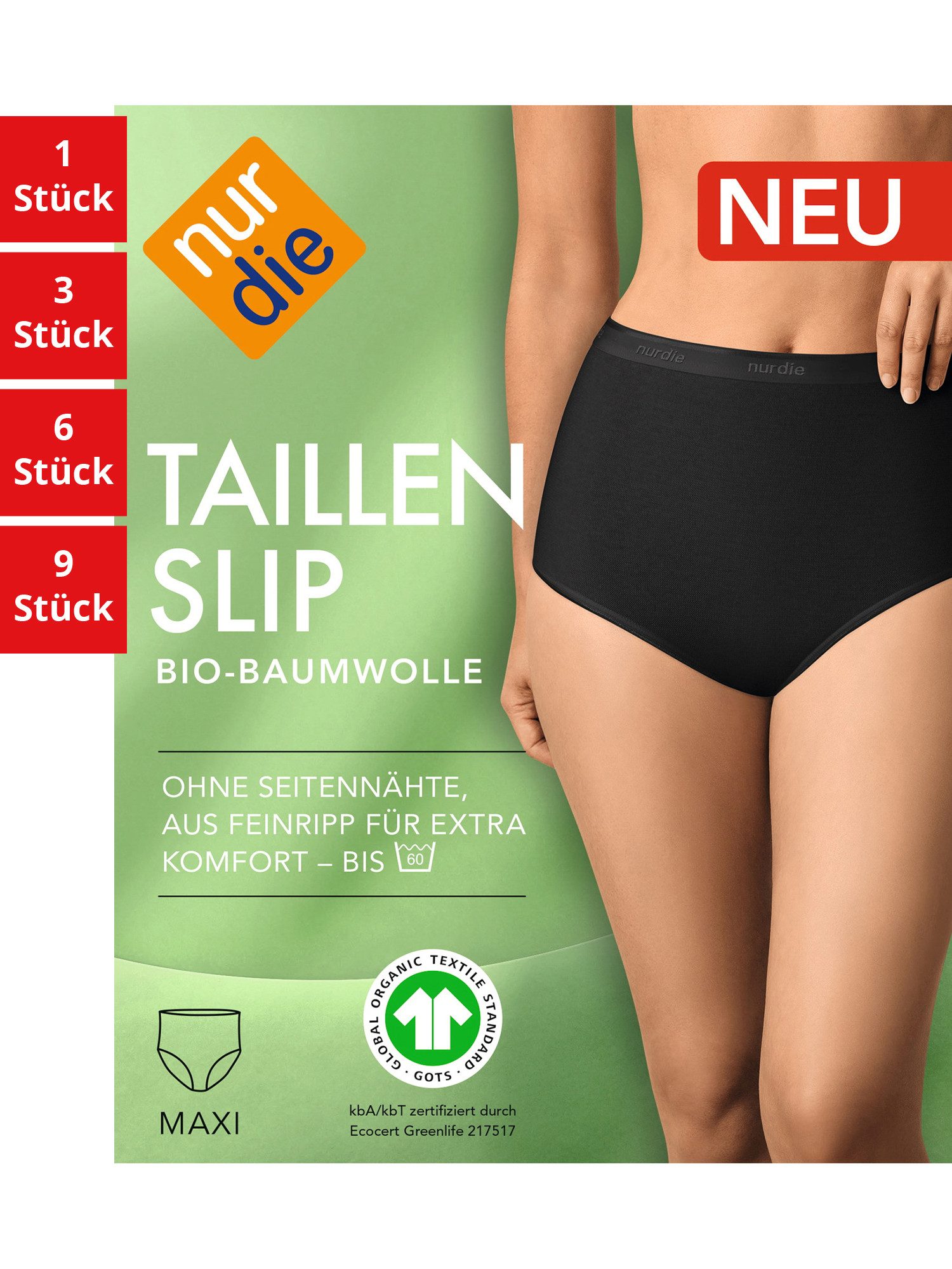 Nur Die Taillenslip GOTS BioBaumwolle Damen (1er/3er/6er/9er Pack, 6-St) Taillen-Slips Maxislip Unterhosen