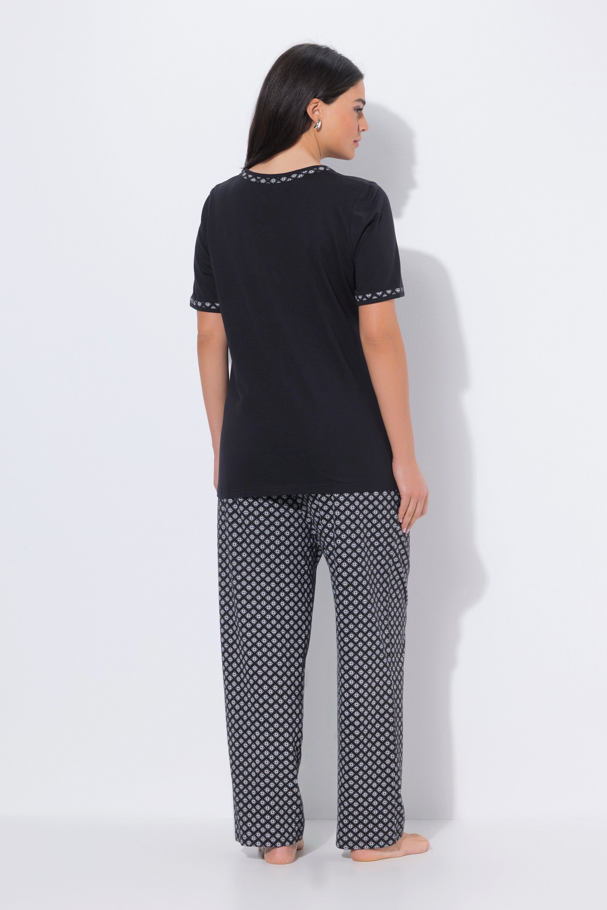 Ulla Popken Pyjama Pyjama gemustert Rundhals Halbarm Taschen