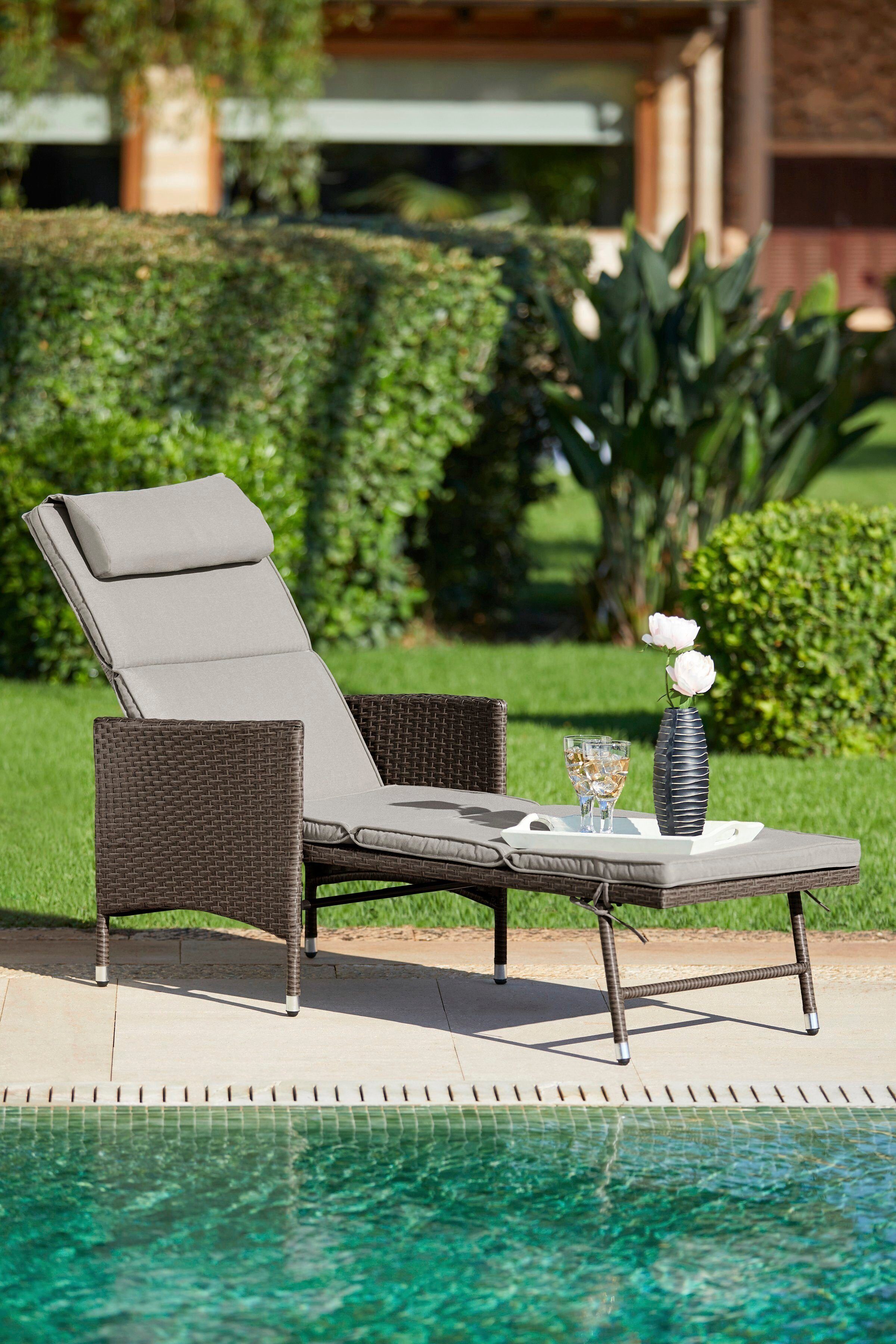 Gartenliege inkl. 4-fach braun | Auflage braun verstellbar, KONIFERA Mailand, Polyrattan,