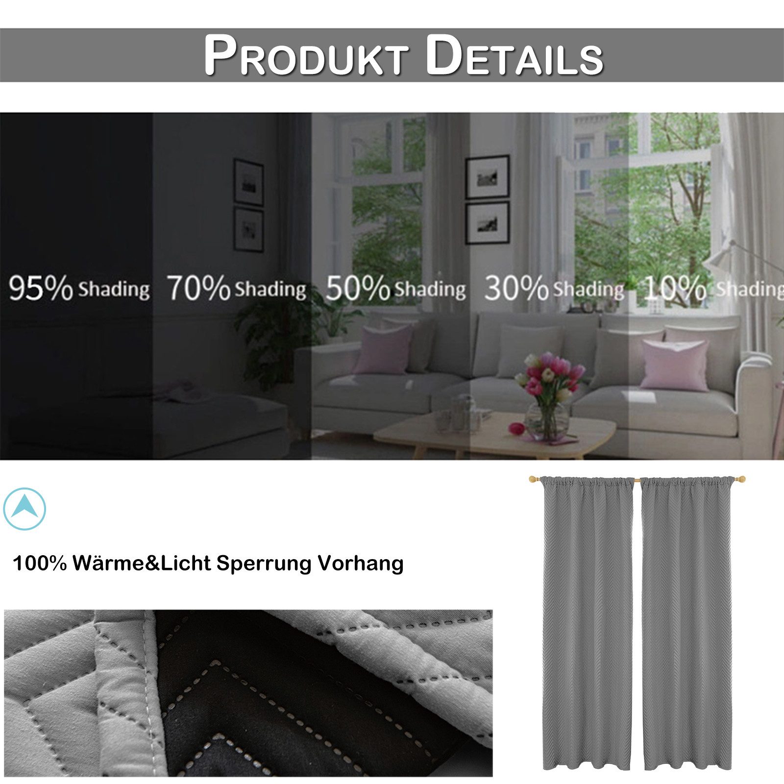 LMaxhome Vorhang Verdunkelungsvorhang Gesteppt Thermovorhang Türvorhang für Wohnzimmer, (1/2 St) 370g/m², Wärmeschutz 100% Blickdicht Kälteschutz Schlafzimmer