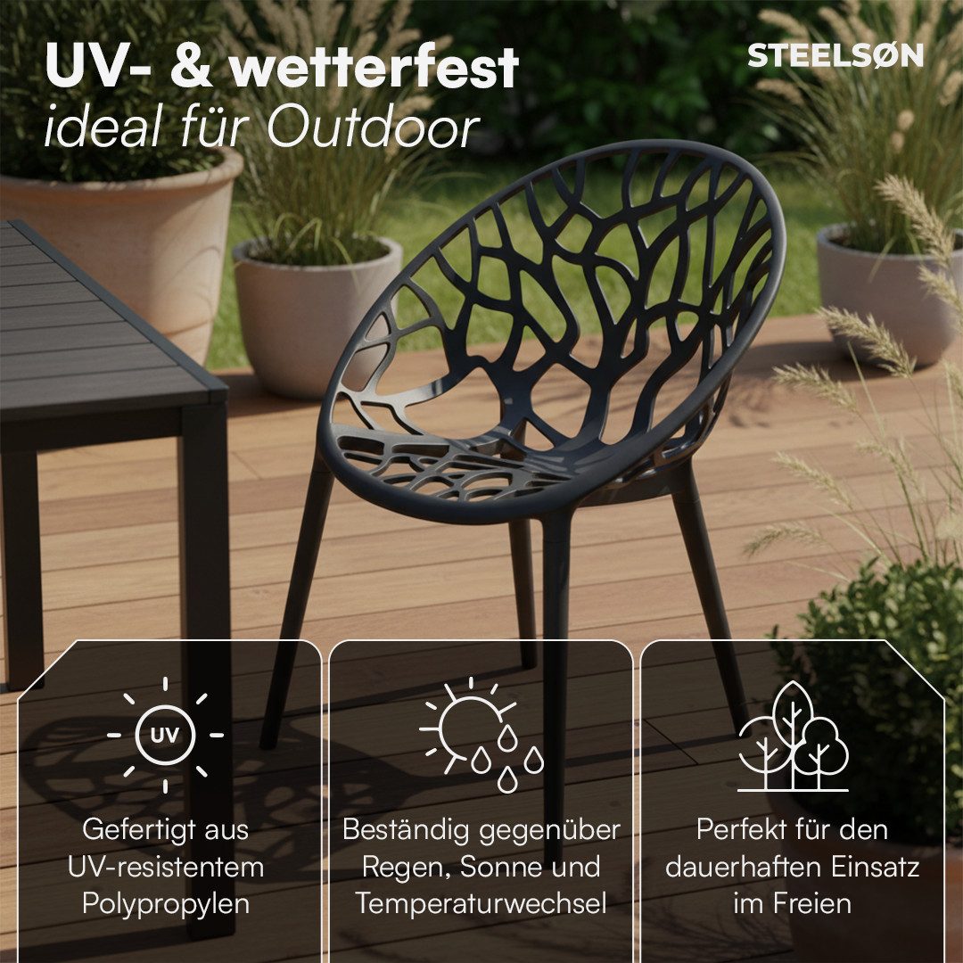 STEELSØN Gartenstuhl Quanta wetter- & UV-beständig, stapelbar (2er Set, schwarz), Schalenstuhl outdoor geeignet, verfügbar als 2er, 4er & 6er Set