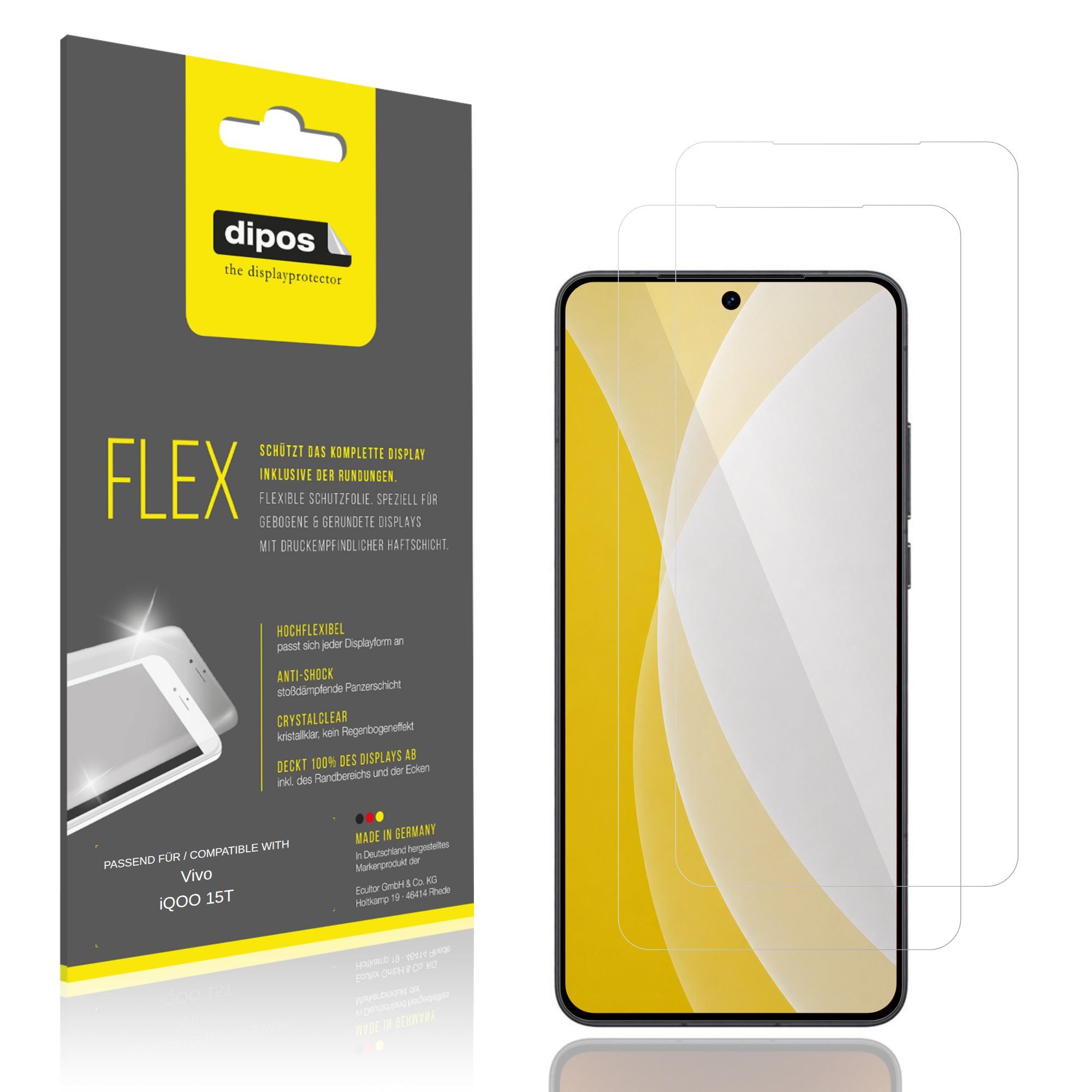 dipos Displayschutzfolie Schutzfolie für Vivo iQOO 15T, 2 Stück, Displayschutz Schutz Folie Made in Germany