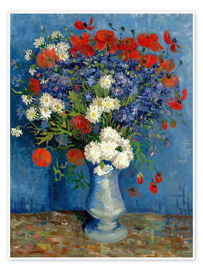 Posterlounge Poster Vincent van Gogh, Vase mit Kornblumen und Mohn, Wohnzimmer Malerei