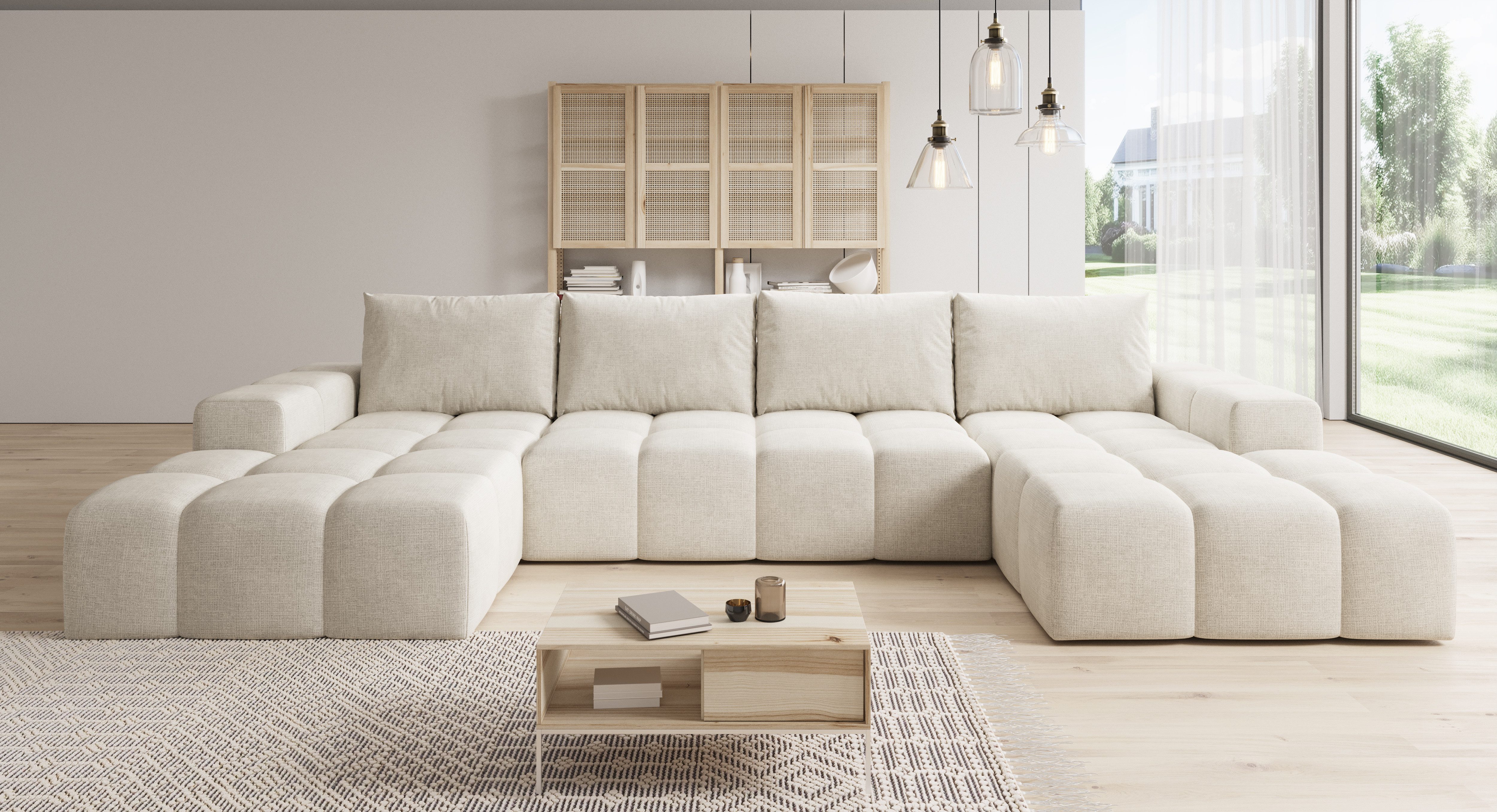 PROMETO Möbel Ecksofa Couch U-Form, Sofa U-Form Teddy-Bouclé, WebStoff -Cen günstig online kaufen