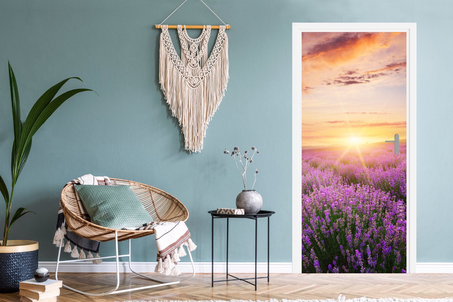 - Lavendel Blumen, Türaufkleber, bedruckt, cm Sonne MuchoWow - (1 St), für Matt, Tür, Fototapete 75x205 Türtapete
