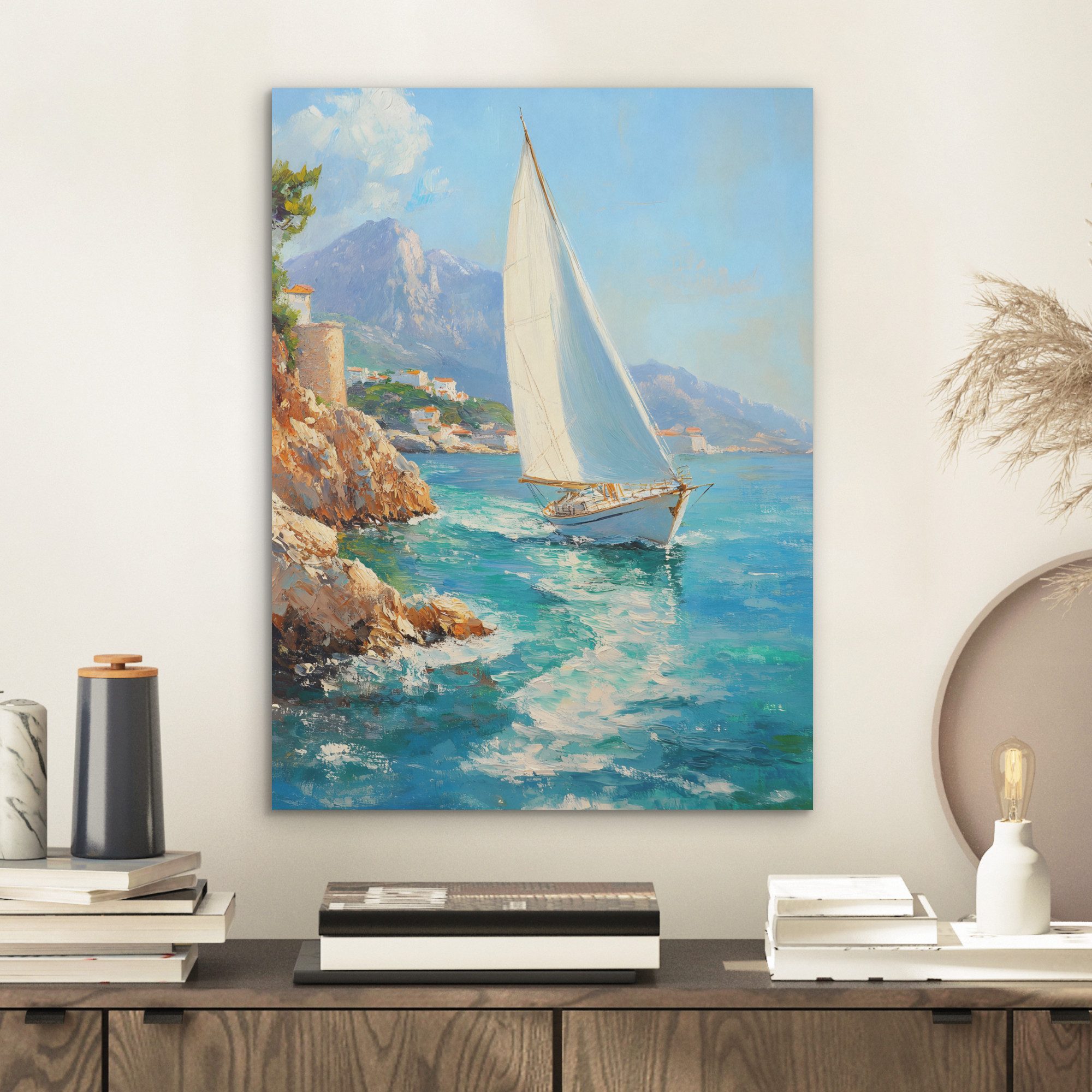 MuchoWow Gemälde Segelboot - Felsen - günstig online kaufen