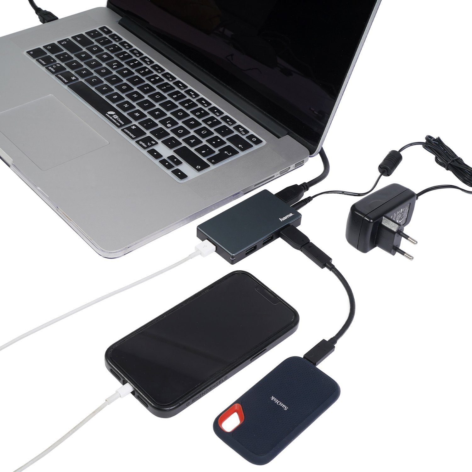 Hama 4-Port USB 3.0 Aktiv USB-Hub mit Netzteil Grau USB-Adapter USB-A zu USB-A, USB-3.0-Verteiler 1 zu 4 Ports Schnelllade-Funktion, Abwärtskompatibel – Bild 4 von 4