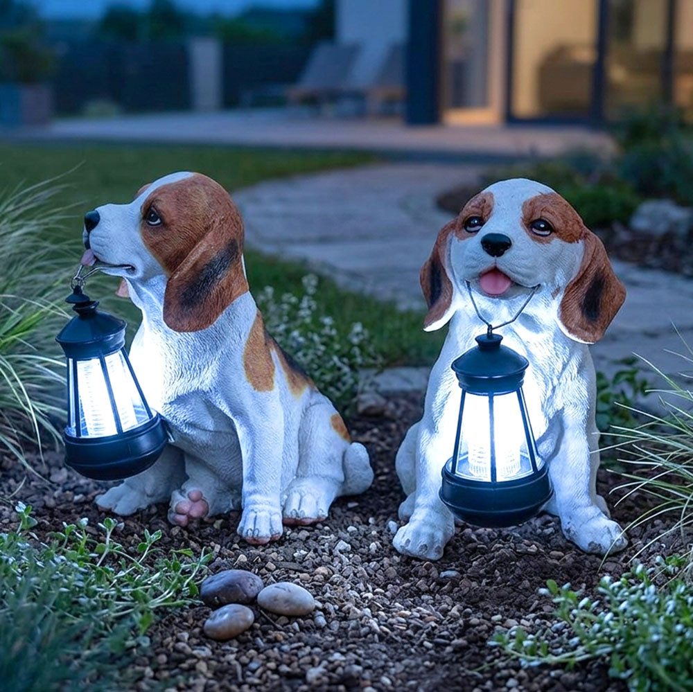 GLOBO LIGHTING LED Solarleuchte, LED-Leuchtmittel fest verbaut, Warmweiß, 2er Set LED Solar Skulptulampe Aussen Leuchte Hund Garten Hund Tier