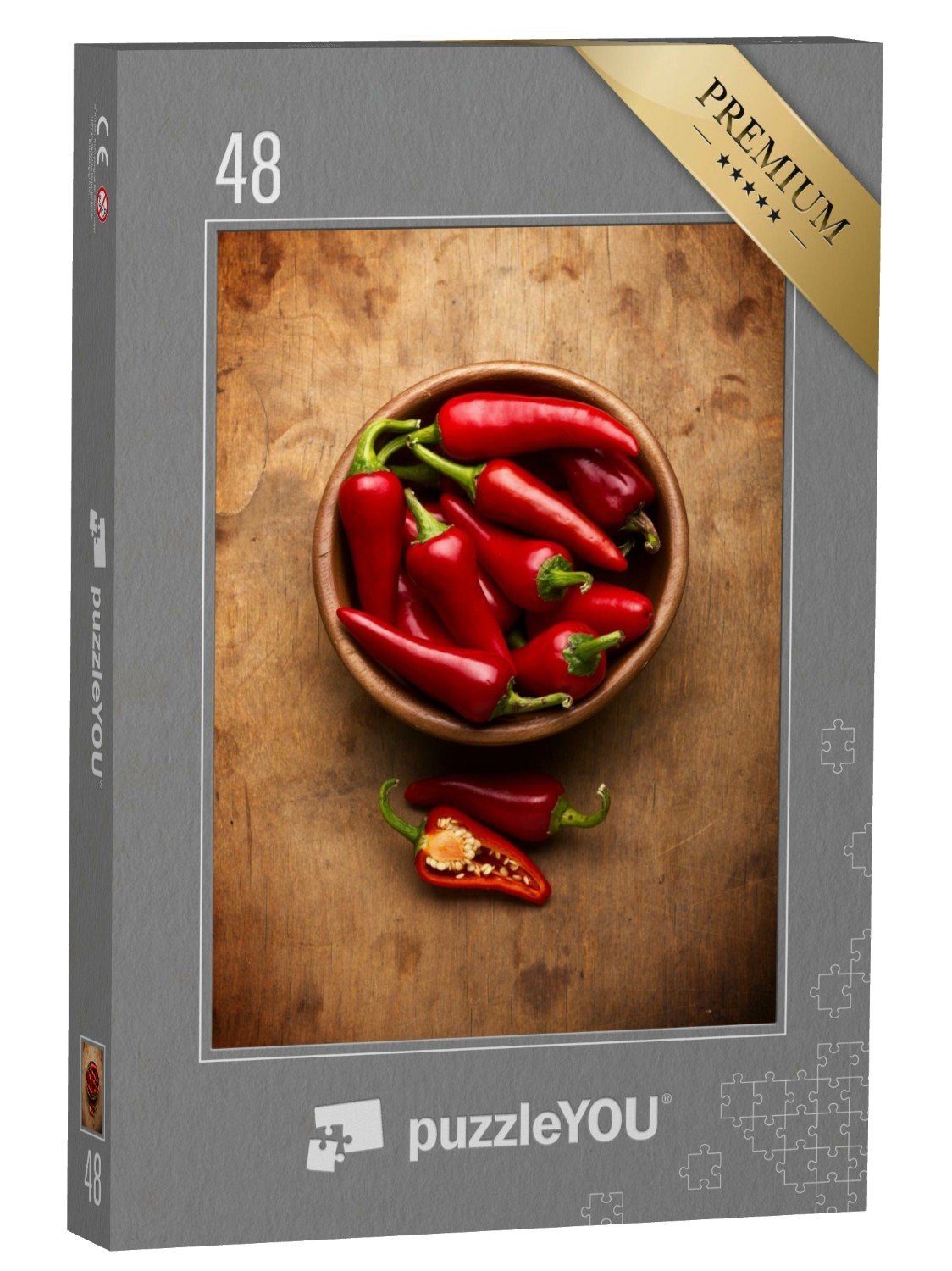 puzzleYOU Puzzle Schüssel mit roten Chilischoten, 48 Puzzleteile, puzzleYOU-Kollektionen Chilis